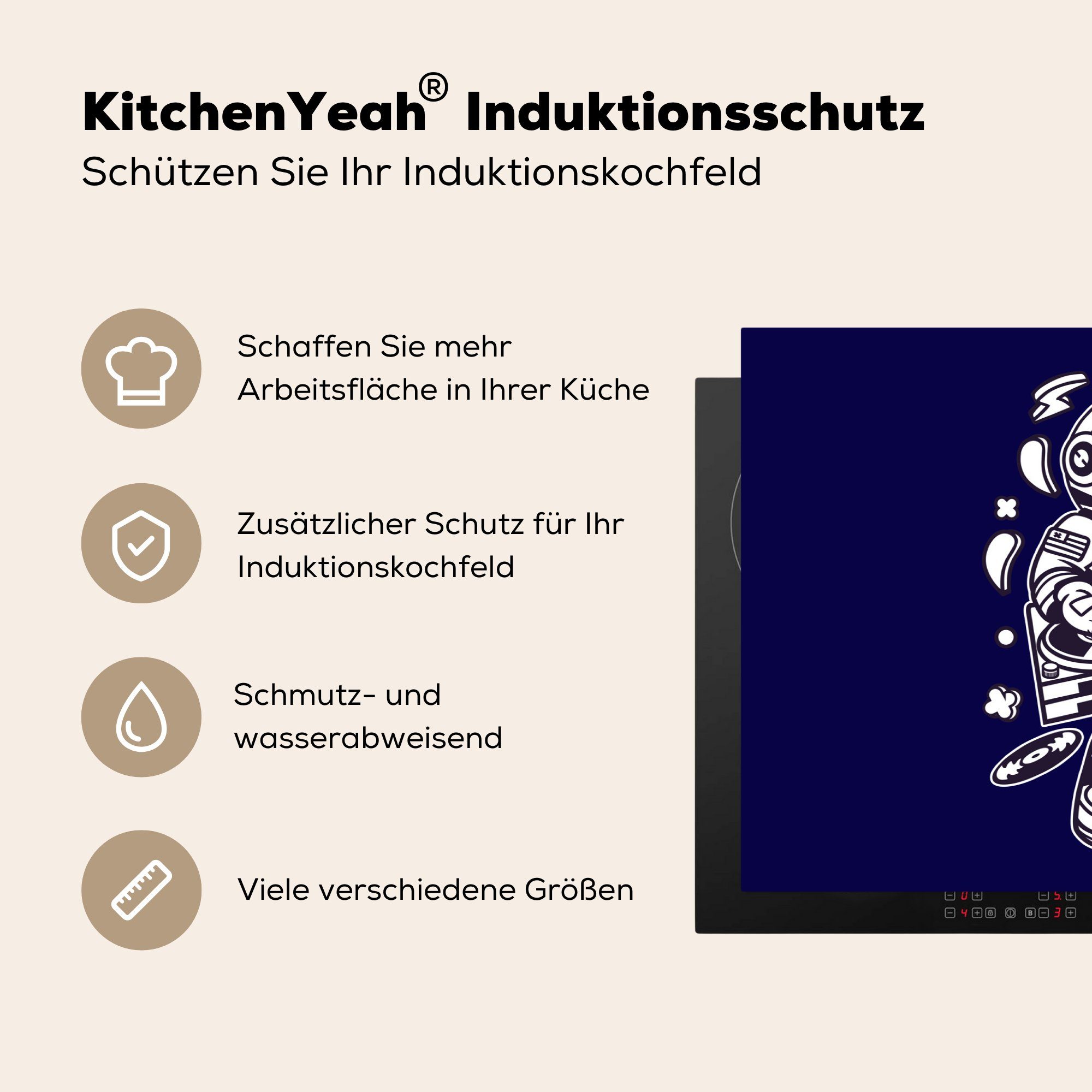 81x52 die Herdblende-/Abdeckplatte tlg), Vinyl, für küche, cm, - Astronaut (1 - Jahrgang, DJ Schutz Ceranfeldabdeckung Induktionskochfeld MuchoWow