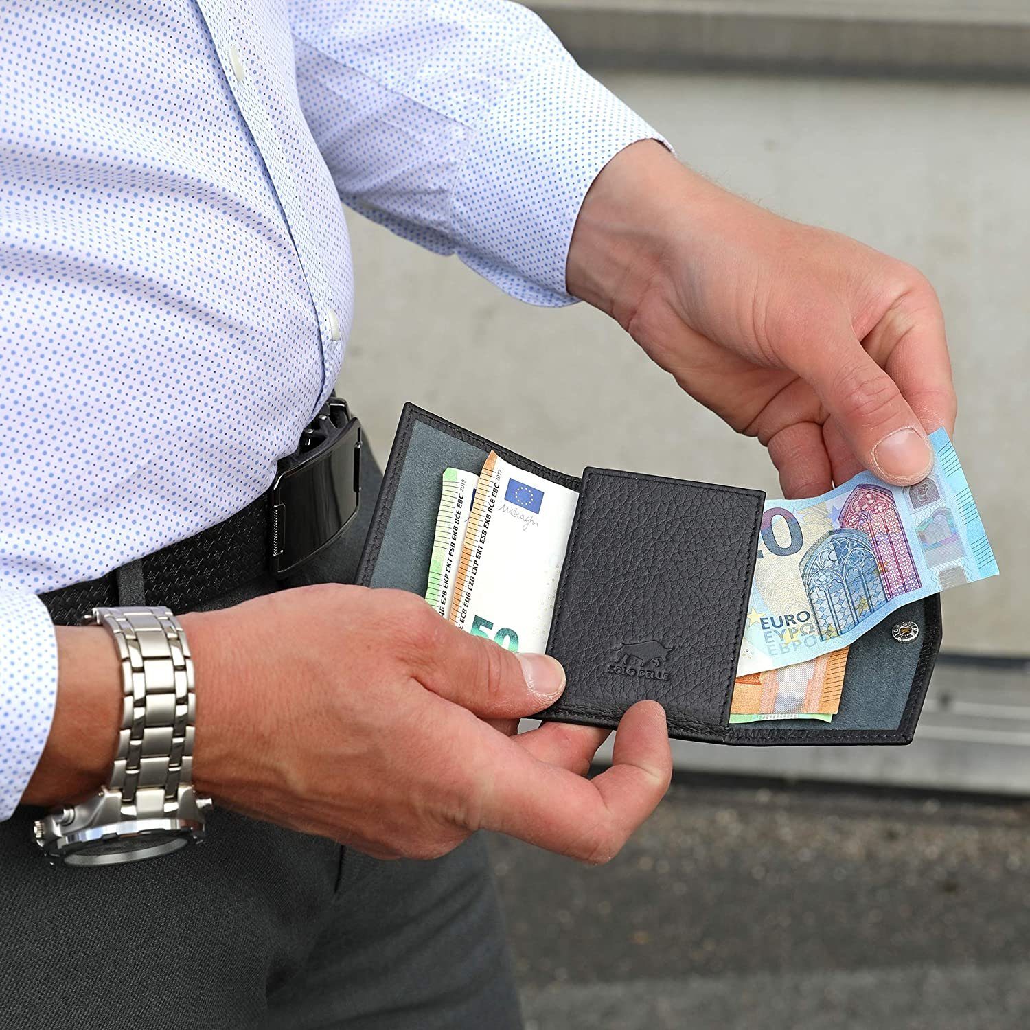 Solo Pelle Geldbörse Slim Wallet mit Münzfach I Geldbeutel mit RFID Schutz I für 12 Karten, RFID Schutz, Echtes Leder, dünne Geldbörse