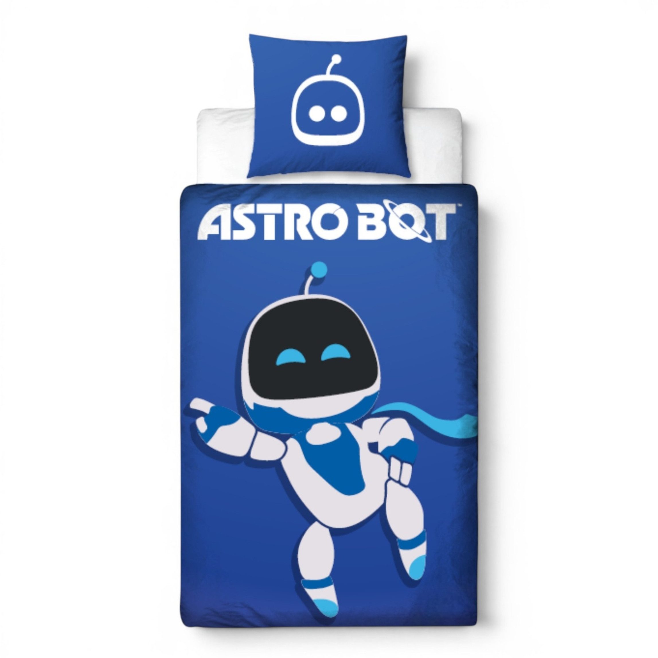 MTOnlinehandel Bettwäsche 135x200 Astro Bot, Geschenk für Gamer, Mikrofaser, 2 teilig, Wendebettwäsche in Blau/ Weiß, Playstation