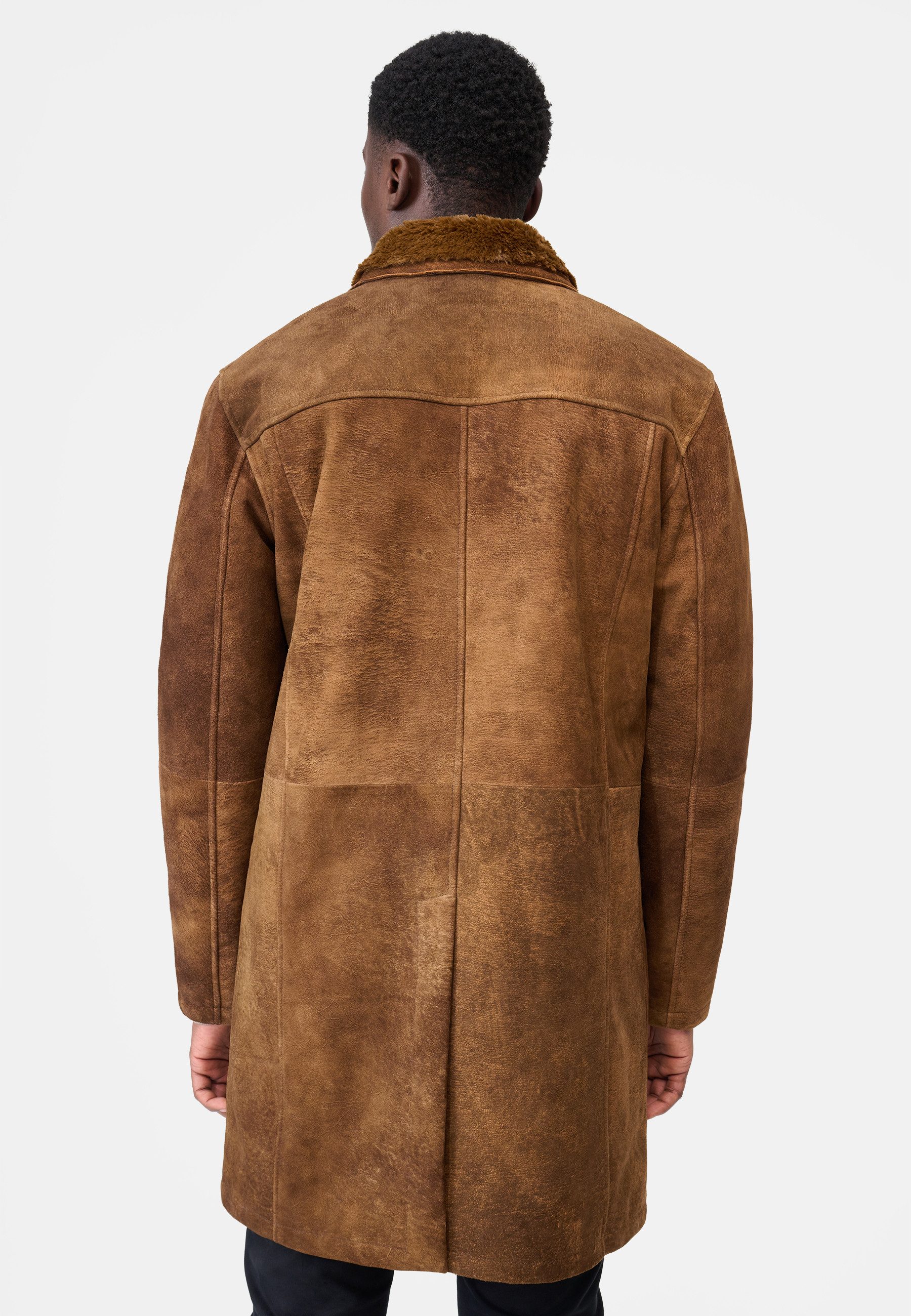 RICANO Ledermantel Ignacio 100 % Ziegen Velours Leder, Handmade, Luxuriöser Kunstfellkragen