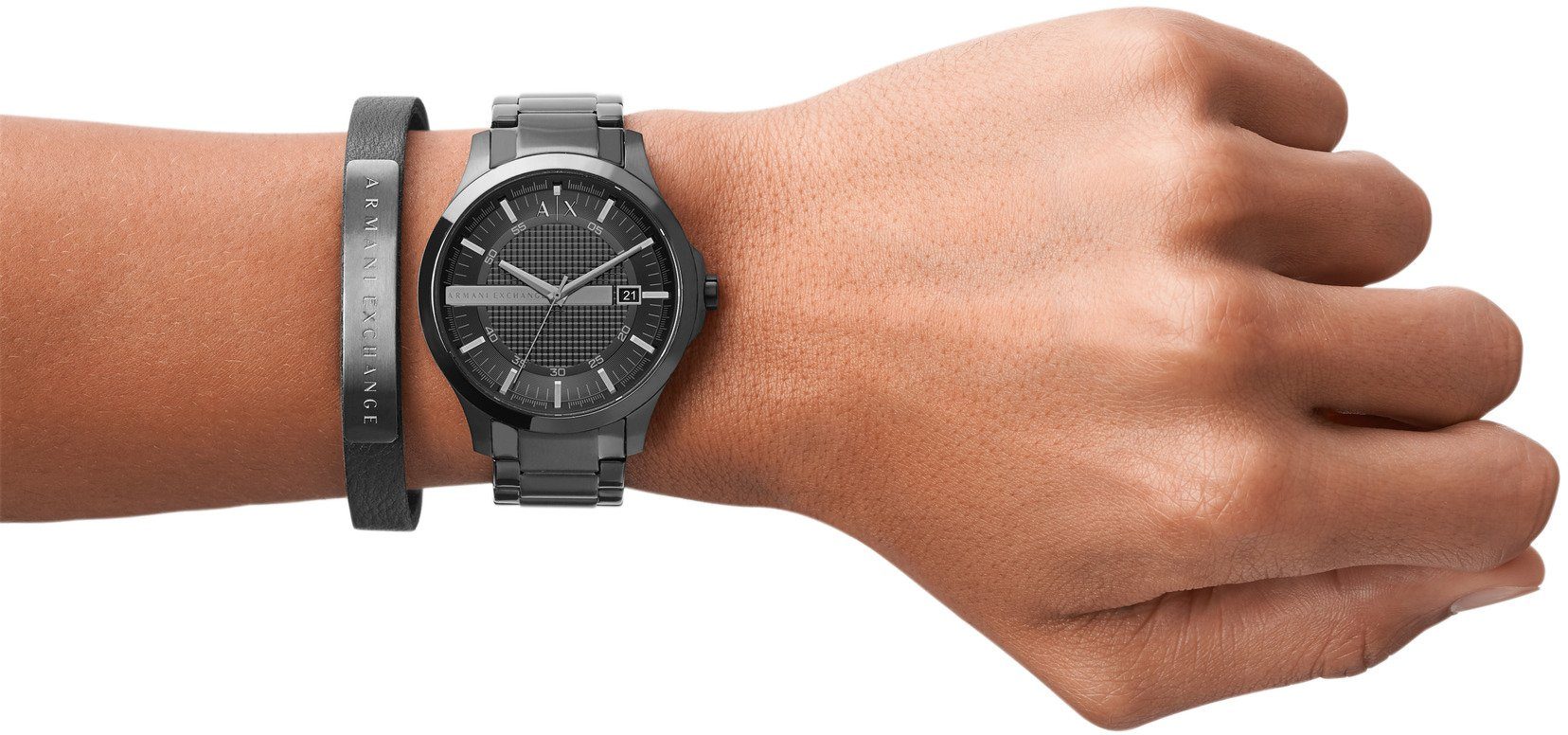 ARMANI EXCHANGE Quarzuhr AX7101, (Set, 2-tlg., mit Armband), Armbanduhr, Herrenuhr, Datum, Edelstahlarmband