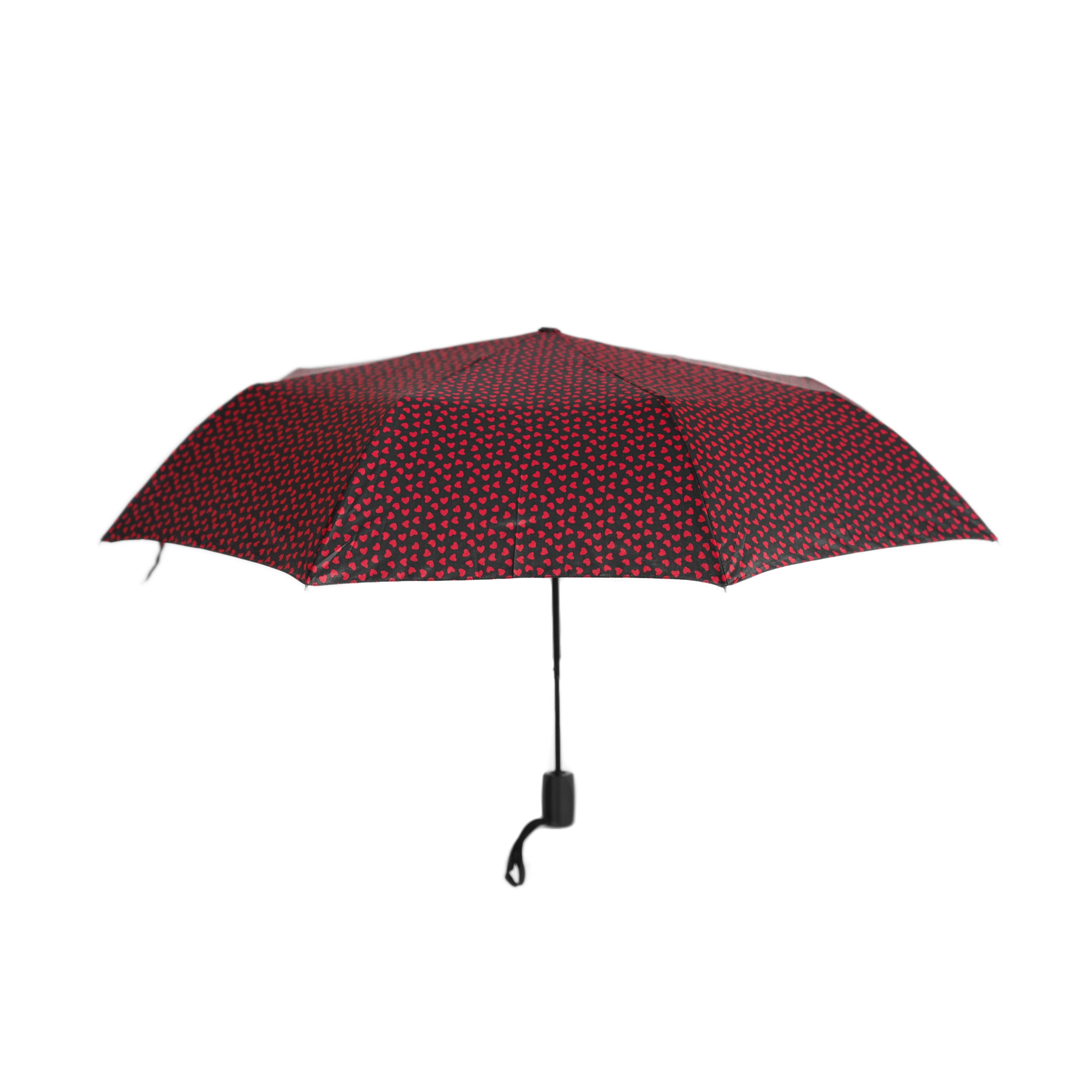 Susino Taschenregenschirm Teleskopschirm, mit Herzmotiv ø100 cm, Regenschirm mit Schutzhülle