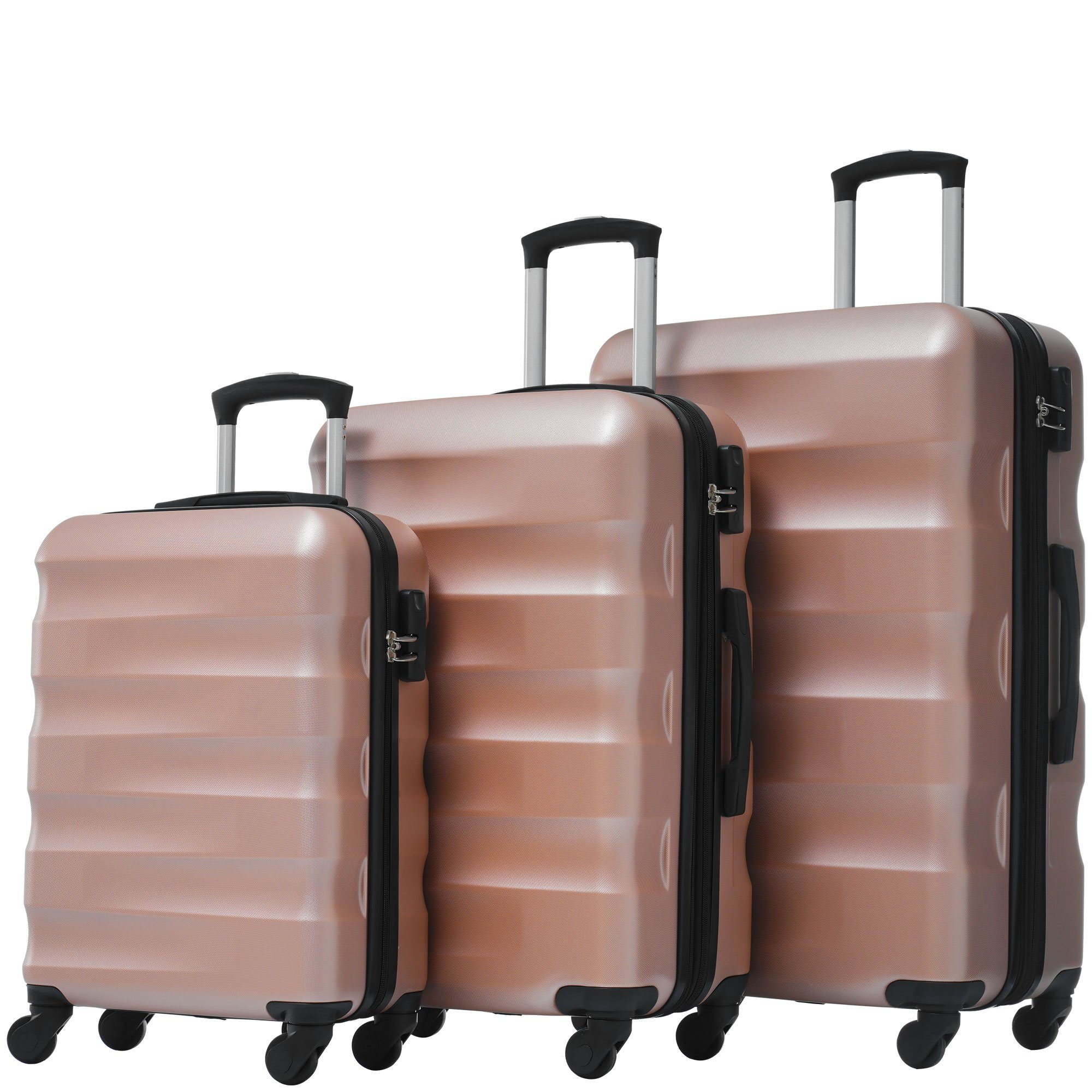 OKWISH Kofferset Trolleyset, 4 Rollen, (Reisekoffer Handgepäck, Rollkoffer), aus hochwertigem PVC-Material