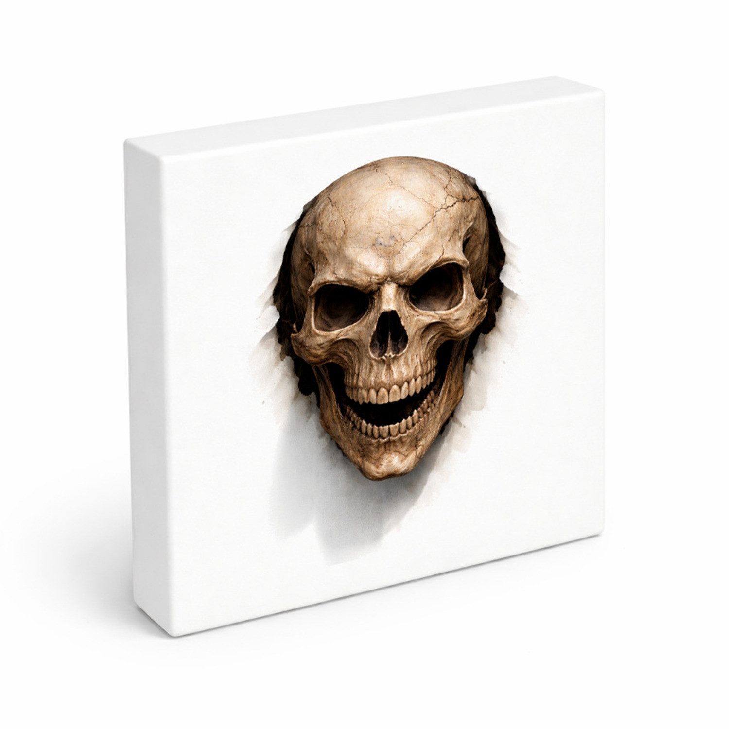 Holzbild Klingenschädel Totenkopf 2 Holzbild in 15x15 cm zum Stellen oder
