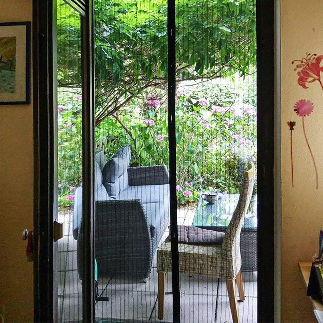 (1-St) x 210 Balkontür schwarz, TUABUR cm, Insektenschutz-Tür magnetische Fliegengittertür, 90