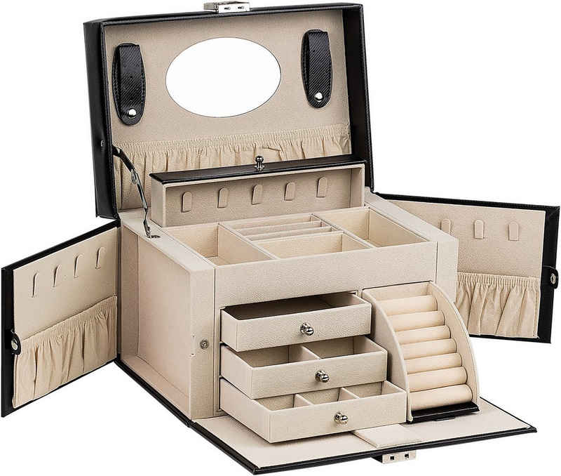 AdelDream Schmuckkasten Luxus-Schmuckkästchen, Schmuckkoffer, abschließbar, 4 Ebenen mit 3 Schubladen