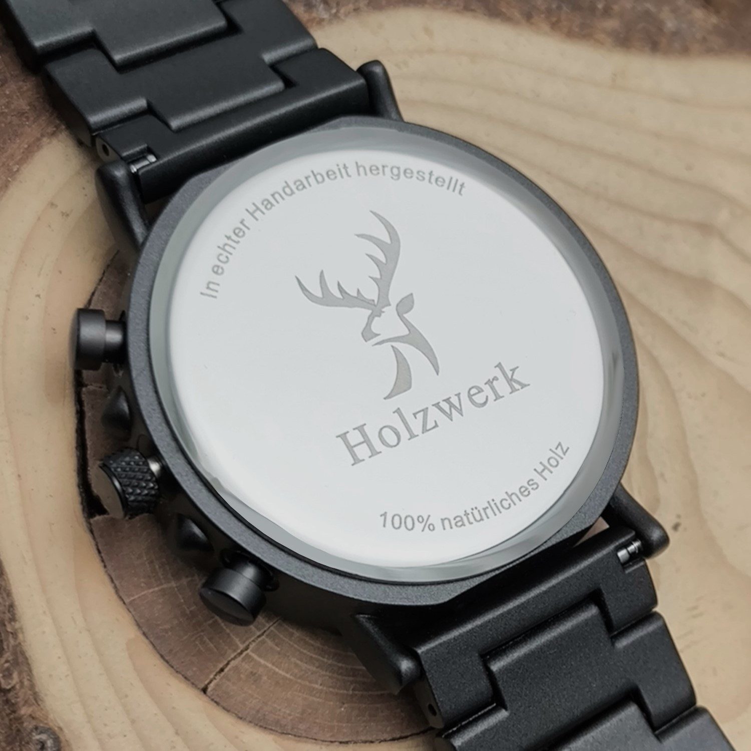 Holzwerk Chronograph HERSBRUCK Herren Edelstahl & Holz Armband Uhr in grau, oliv grün HERSBRUCK