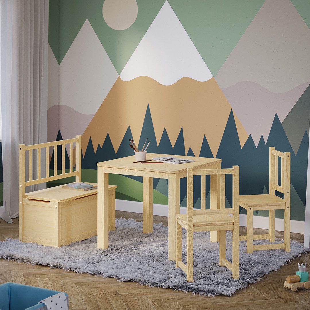 Bellabino Kindersitzgruppe Sora, (2 Stühle, 1 Sitzbank und 1 Tisch), Holzsi günstig online kaufen
