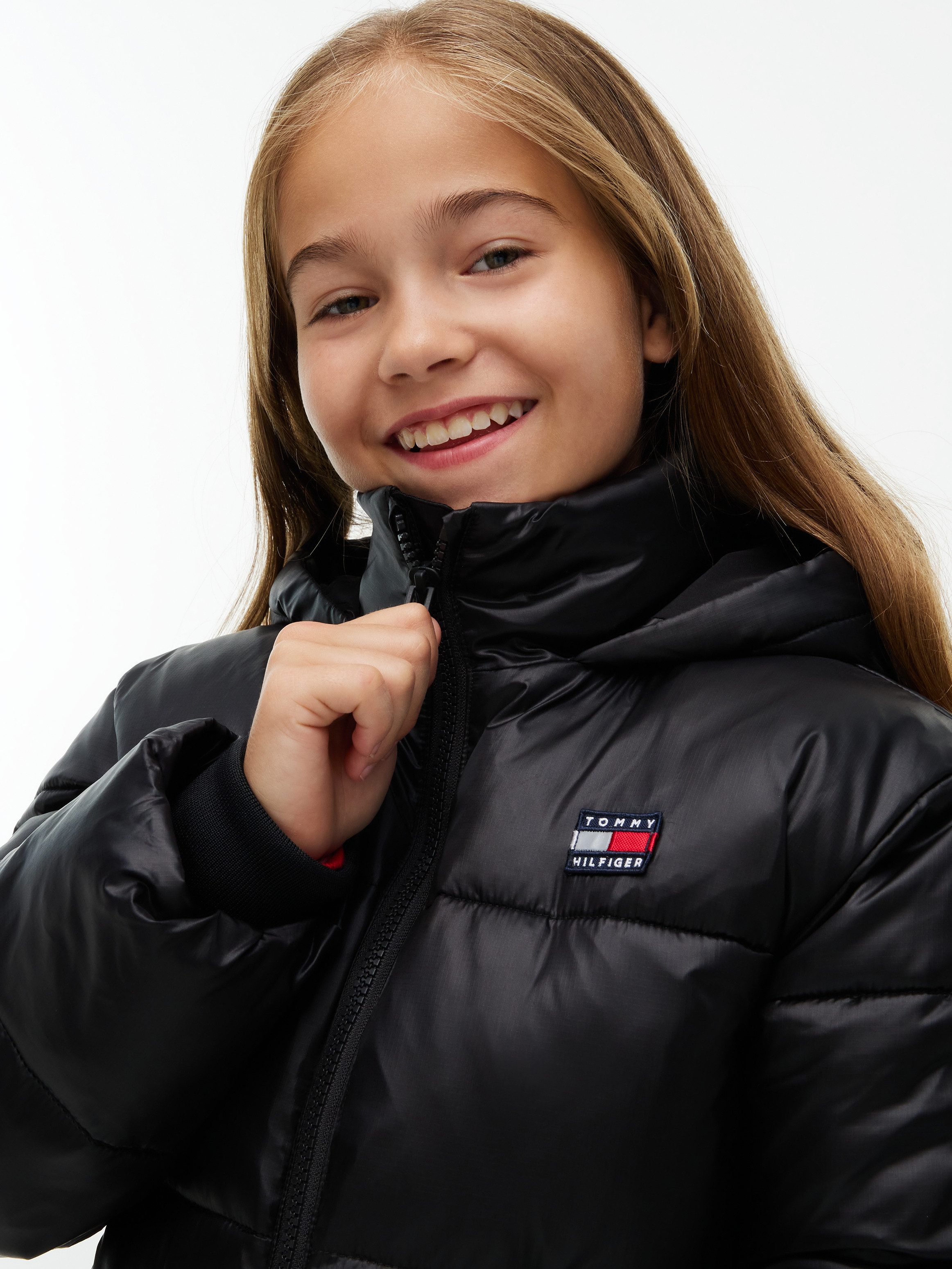 Tommy Hilfiger Steppjacke mit Kapuze, Regular Fit, leicht glänzendes Material