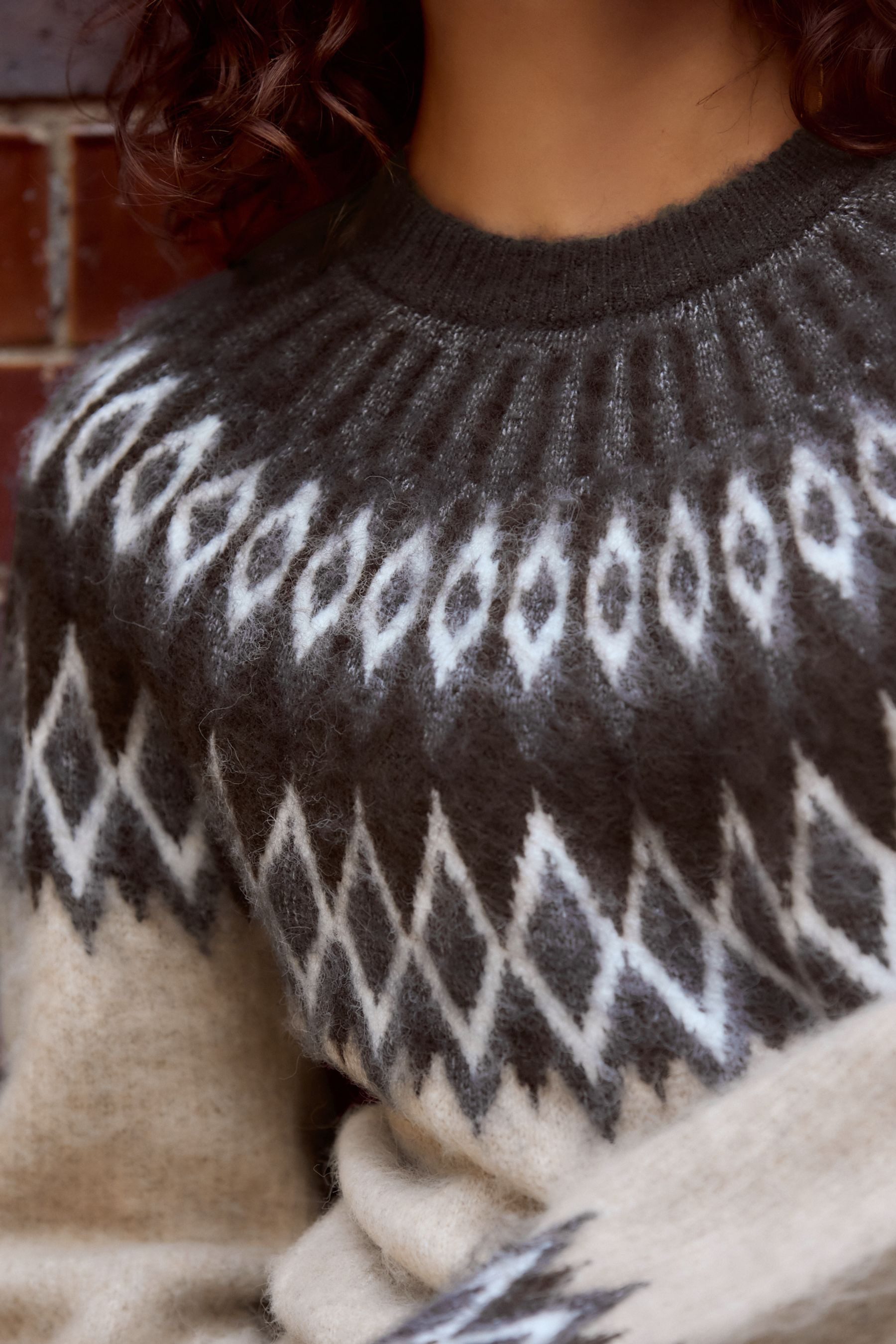 Next Rundhalspullover Weicher Strickpullover mit Norwegermuster (1-tlg)