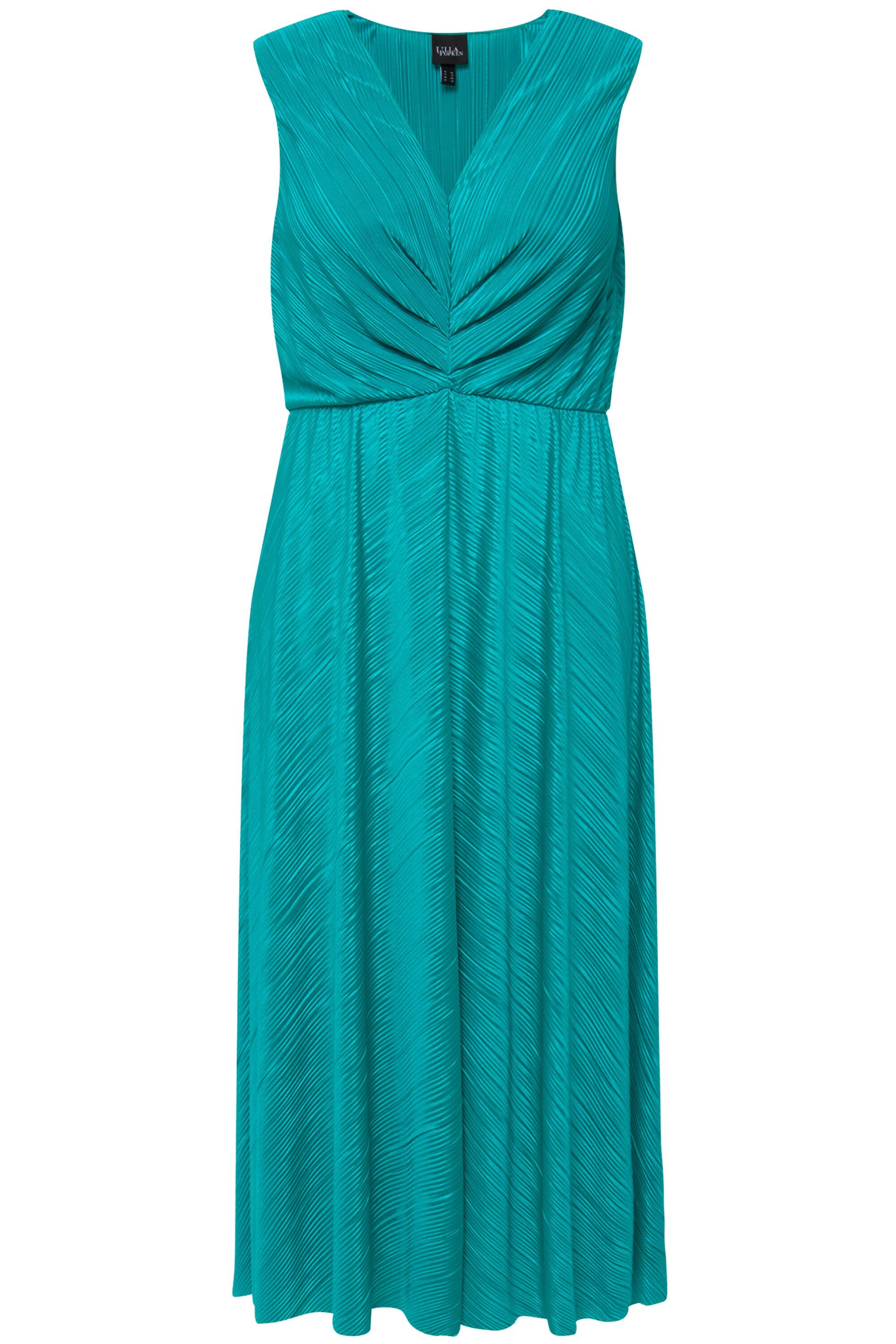 Ulla Popken Maxikleid Plissee-Maxikleid drapiert V-Ausschnitt günstig online kaufen