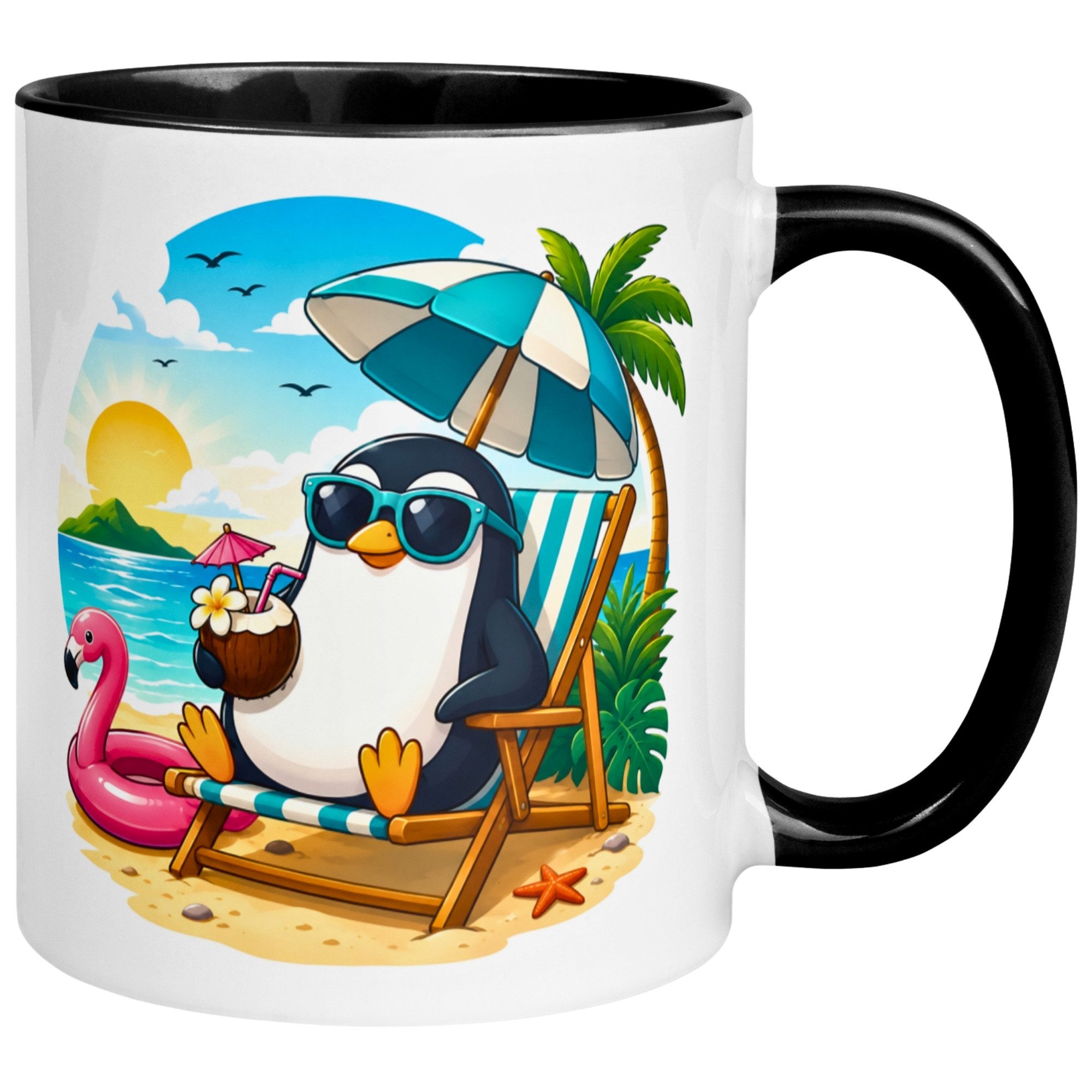 Momentals Tasse Pinguin – Chilliger Pinguin am Strand – lustiges Anti Stress Geschenk, Gratis Versand · Links-&Rechtshänder · Spülmaschinenfest