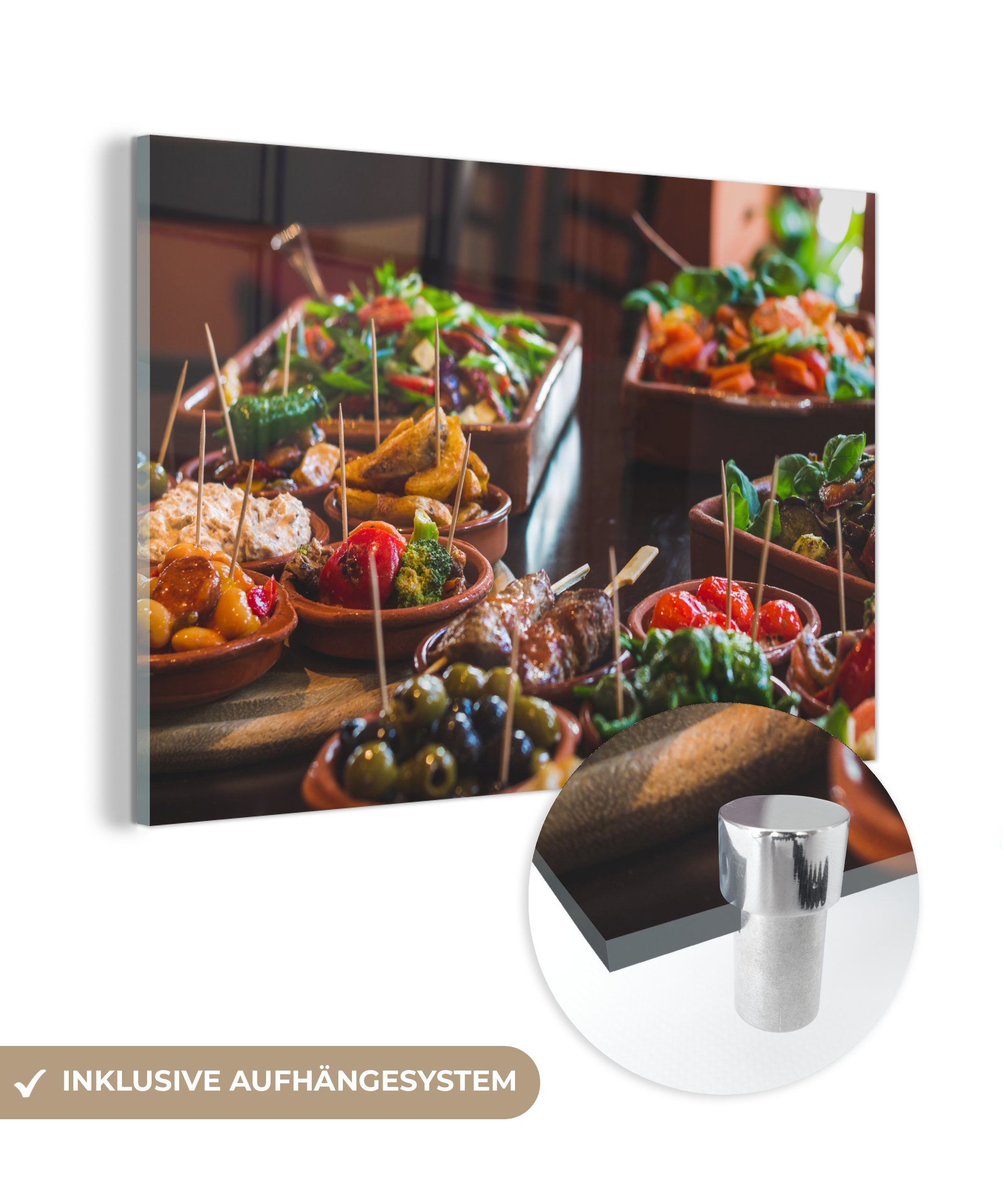 MuchoWow Acrylglasbild Spanische Küche - Tapas - Schüsseln, (1 St), Acrylglasbilder Wohnzimmer & Schlafzimmer