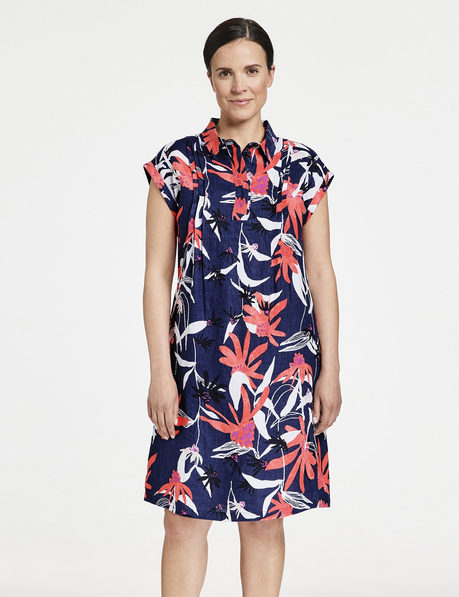 GERRY WEBER Midikleid Floral gemustertes Blusenkleid mit Ärmelaufschlag