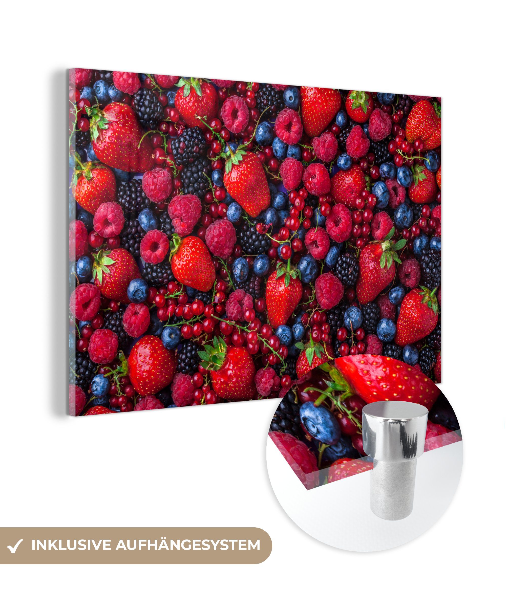 MuchoWow Acrylglasbild Obst - Wald - Erdbeere, (1 St), Glasbilder - Bilder auf Glas Wandbild - Foto auf Glas - Wanddekoration