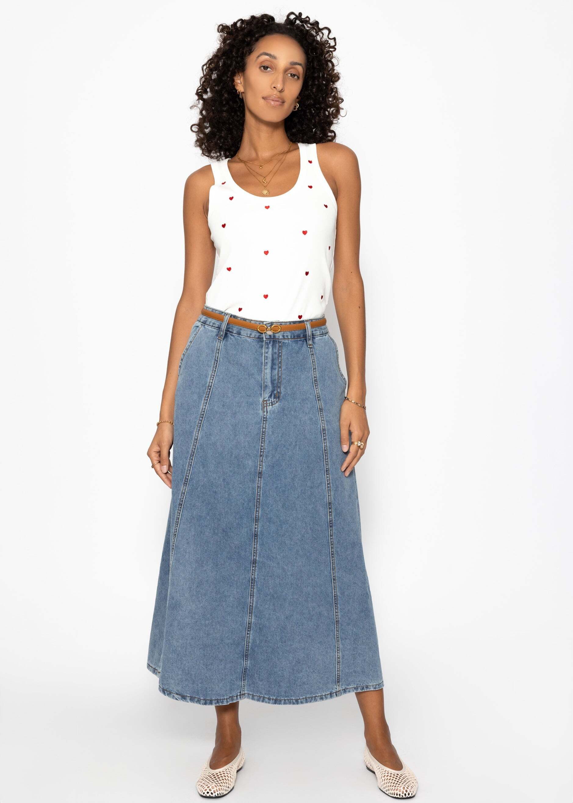 SASSYCLASSY A-Linien-Rock Robuster Midi Jeans Rock mit Teilungsnähten Midi günstig online kaufen