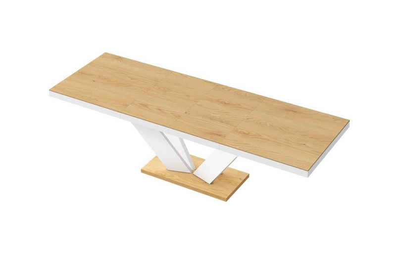 designimpex Esstisch Design Tisch HEU-111 Eiche Natur - Weiß Hochglanz ausziehbar 160-256cm