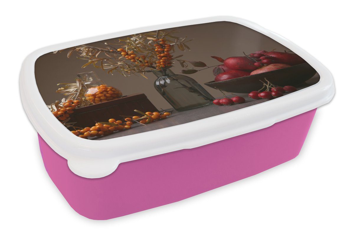 MuchoWow Lunchbox Obst - Vase - Stilleben, Kunststoff, (2-tlg), Brotbox für Erwachsene, Brotdose Kinder, Snackbox, Mädchen, Kunststoff rosa