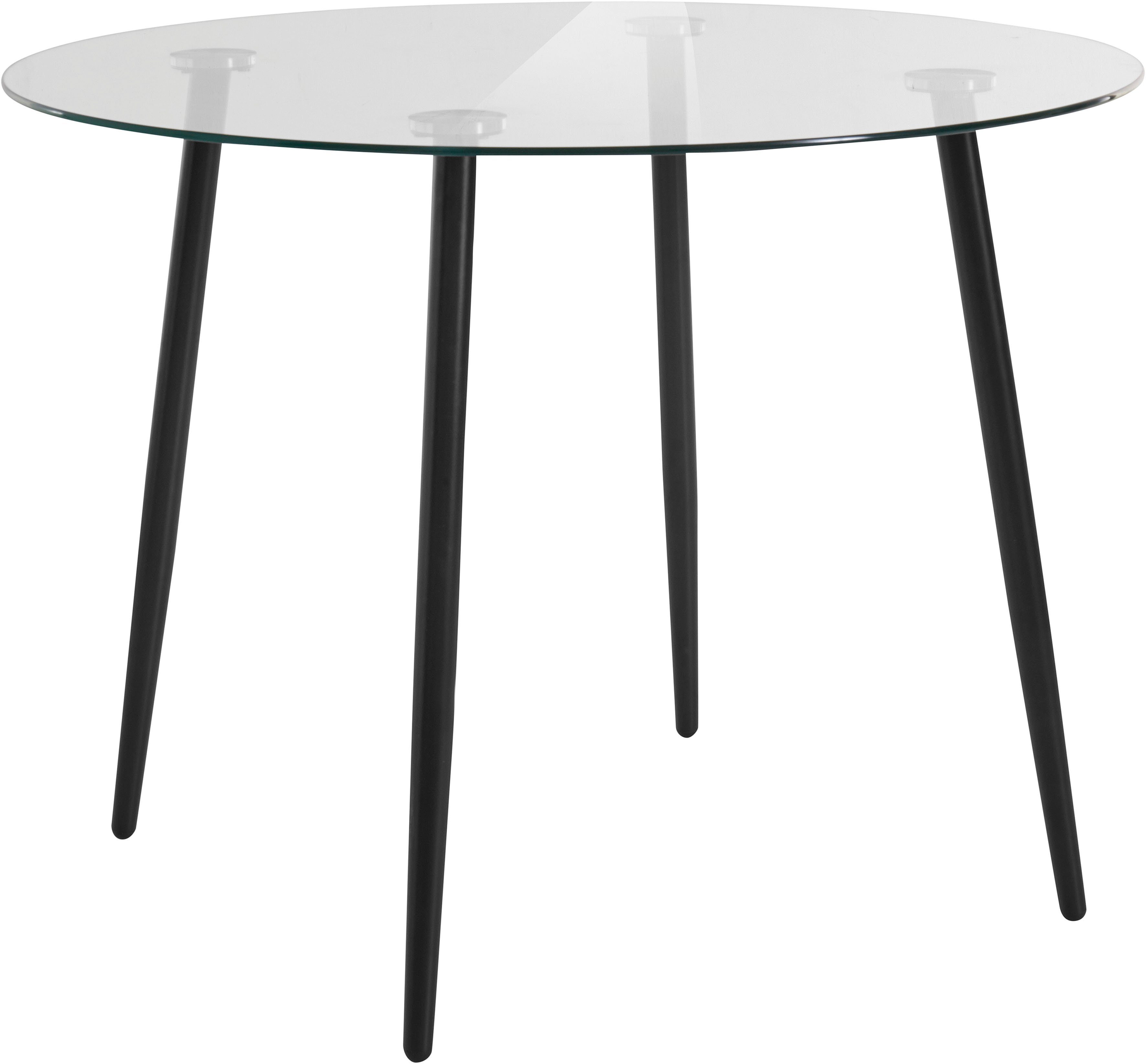 INOSIGN Essgruppe, (Set, runder Glastisch, und 4 schwarz Samtstoff Ø Bezug 5-tlg), aus Esszimmerstühlen, cm 100