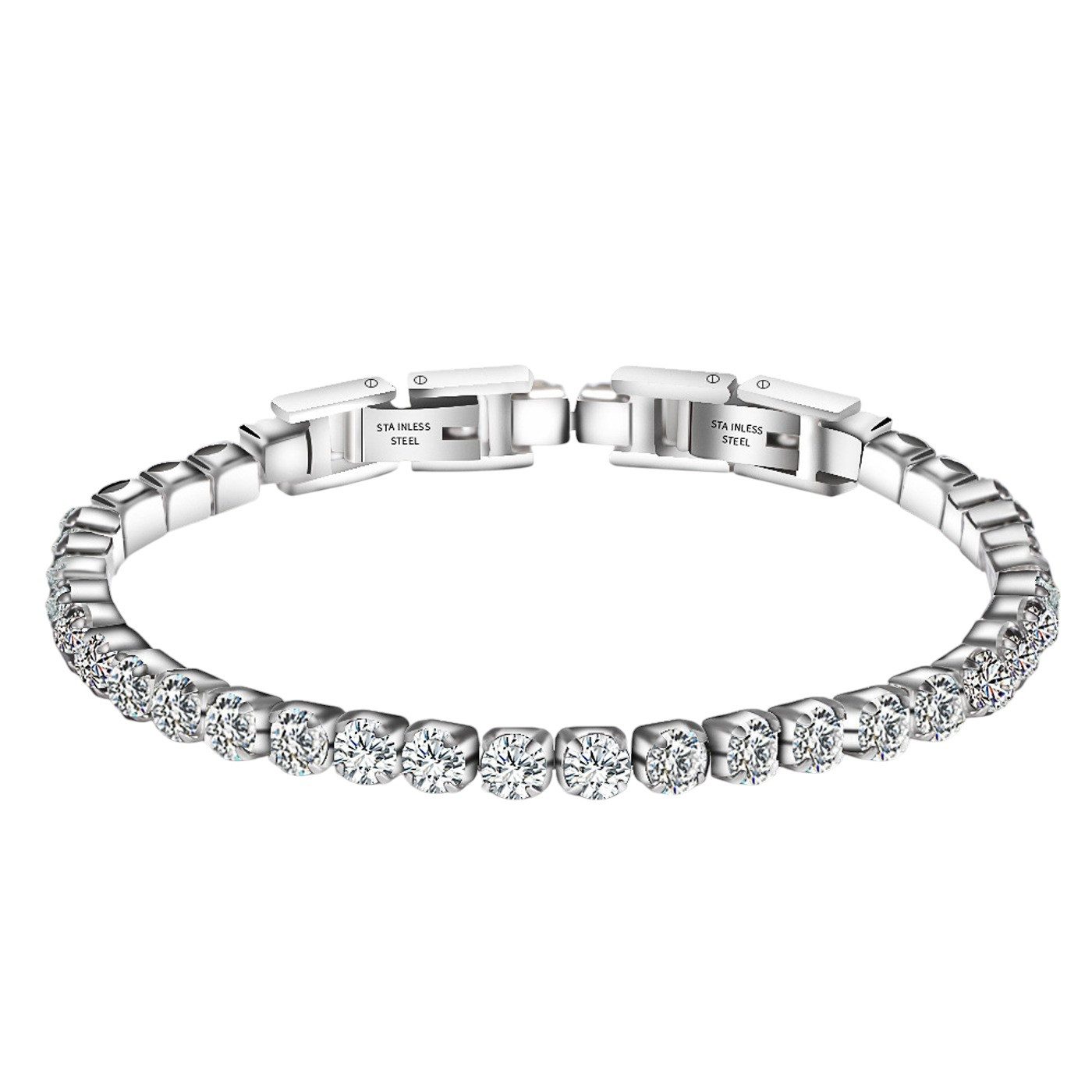 Tennisarmband Damen Edelstahl IP beschichtet mit funkelnden Zirkonia Kristallen