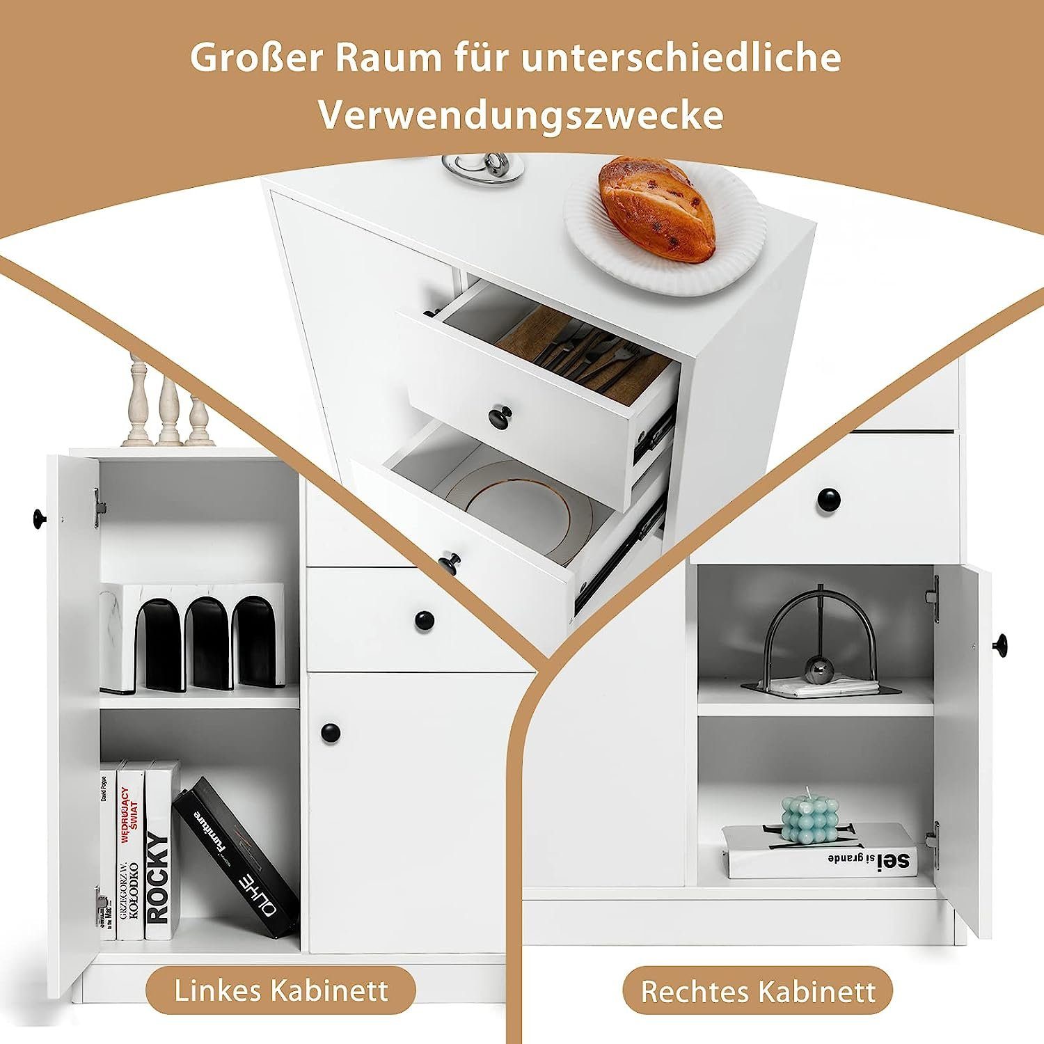 mit Sideboard KOMFOTTEU Bodenschrank, Kippschutz