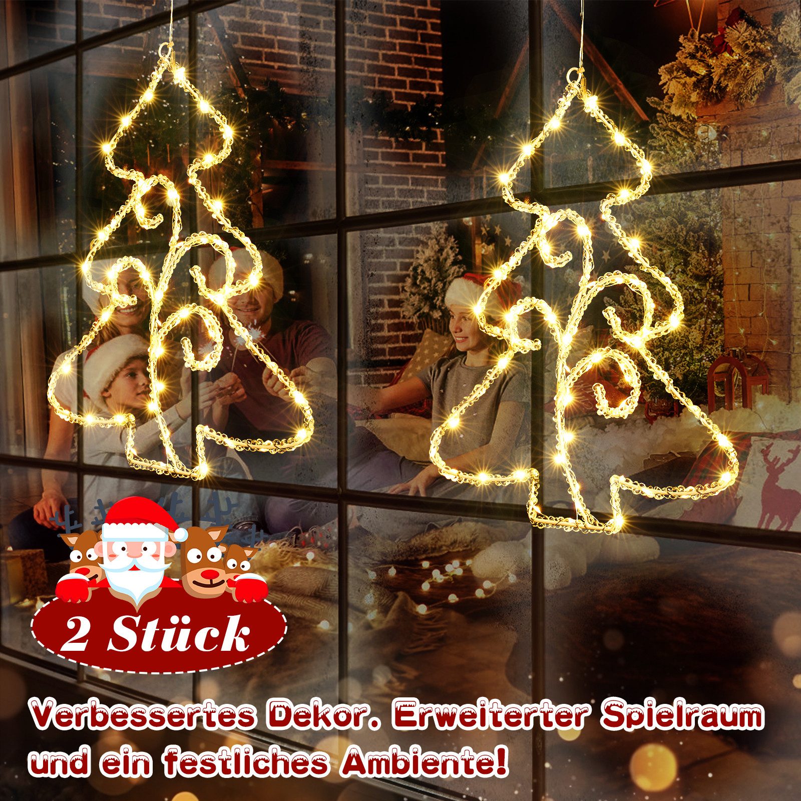 Quntis LED-Lichterkette Lichtervorhang weihnachtsdeko fenster, weihnachtsbaum mit beleuchtung, Warmweiß Beleuchtung mit 8 Modi für Weihanchten/Fenster – Bild 5 von 5