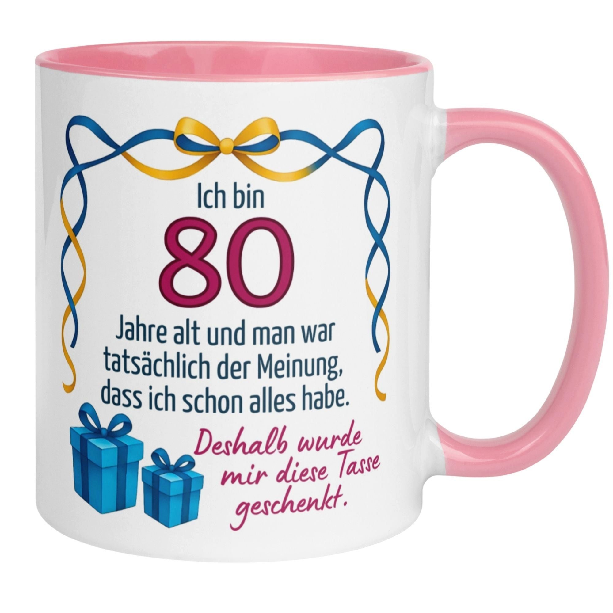 Momentals Tasse 80. Geburtstag Frau – Man war der Meinung – Geburtstagsgeschenk, Gratis Versand · Links-&Rechtshänder · Spülmaschinenfest