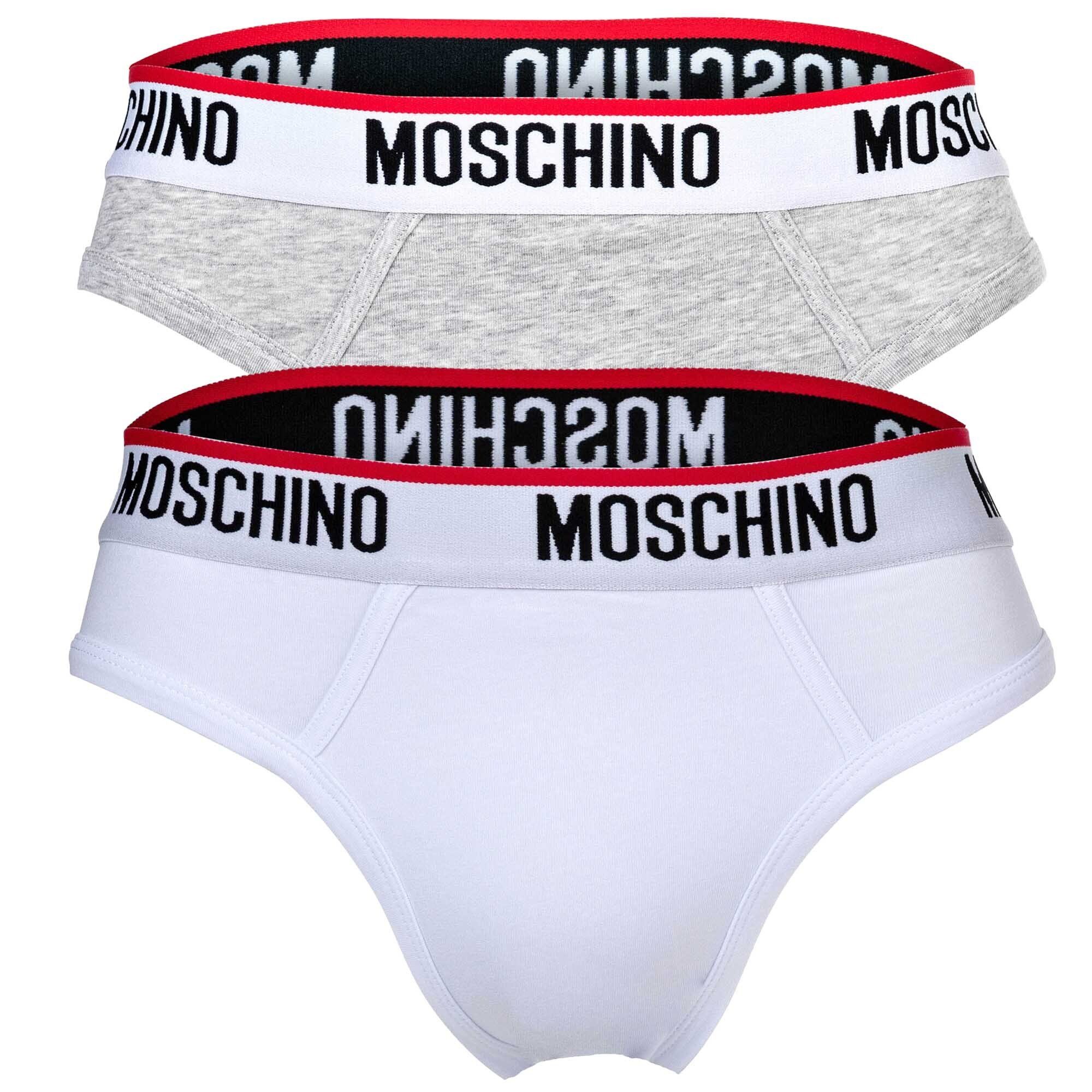 2er Moschino Herren Unterhose Slip Slips Pack Grau/Weiß Micro -