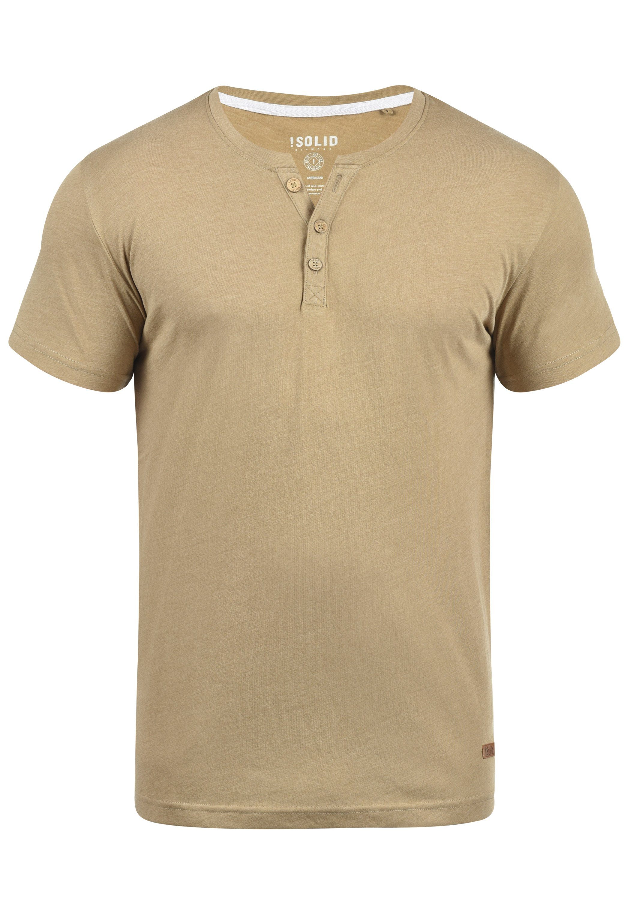 !Solid Rundhalsshirt SDVolker Kurzarmshirt mit Knopfleiste Sand Melange (8409) | T-Shirts