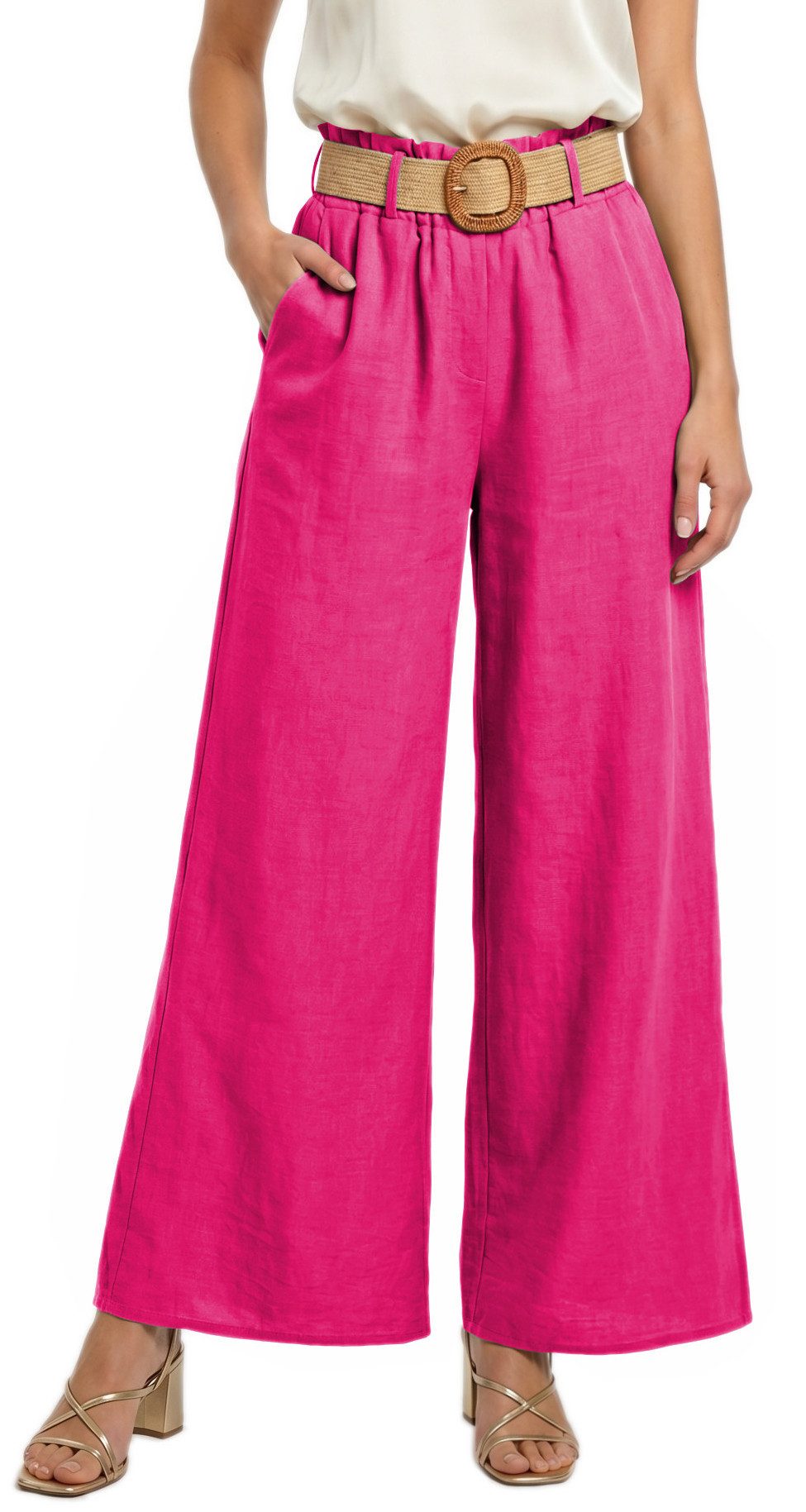 dy_mode Palazzohose Damen High Waist Palazzohose Weitbein Hose Schlupfhose Sommer Strand in Unifarbe, High Waist, mit elastischem Bund