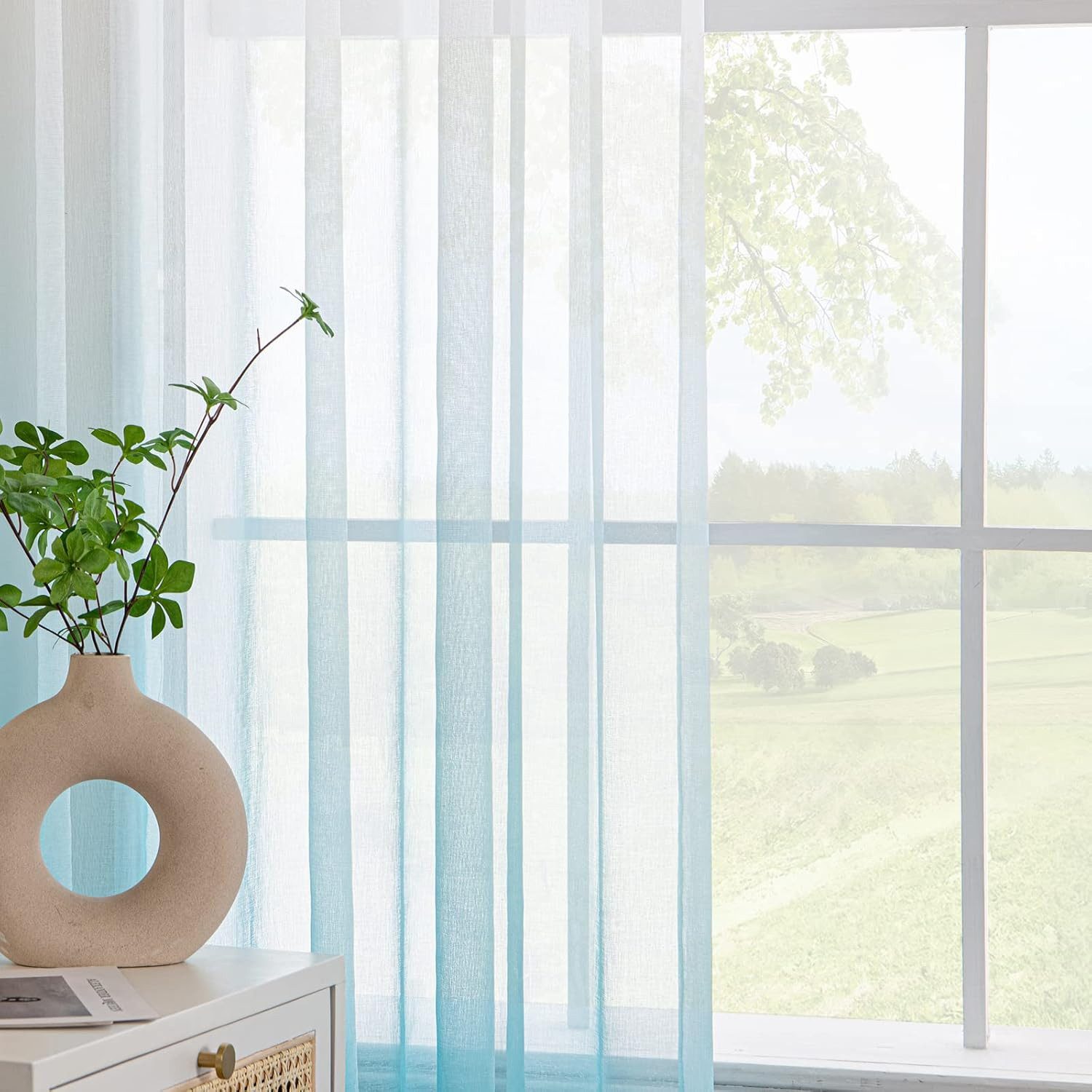 Agger Gardine Transparent Vorhänge Voile Sheer Vorhang mit Ösen Farbverlauf (2 St) – Bild 2 von 4