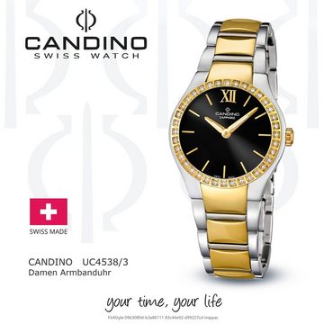 Candino Quarzuhr Candino Damen Uhr Quarzwerk C4538/3, Damen Armbanduhr rund, Edelstahl Gelbgold PVD Beschichtungarmband silb