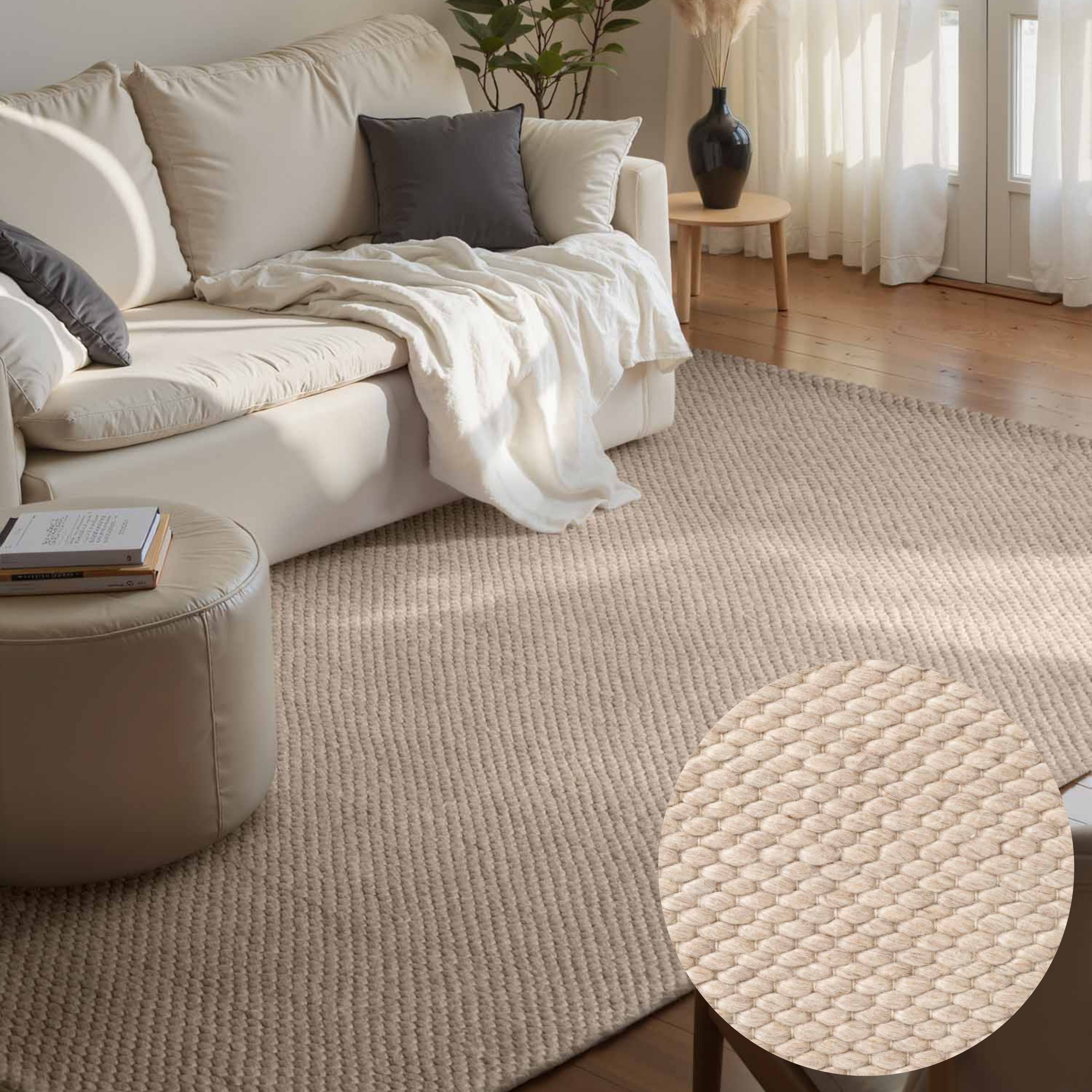 ELLE DECORATION Wollteppich Beans, rechteckig, Höhe: 10 mm, Handweb Teppich Wolle, Perlenstruktur, Wohnzimmer, Schlafzimmer, Flur