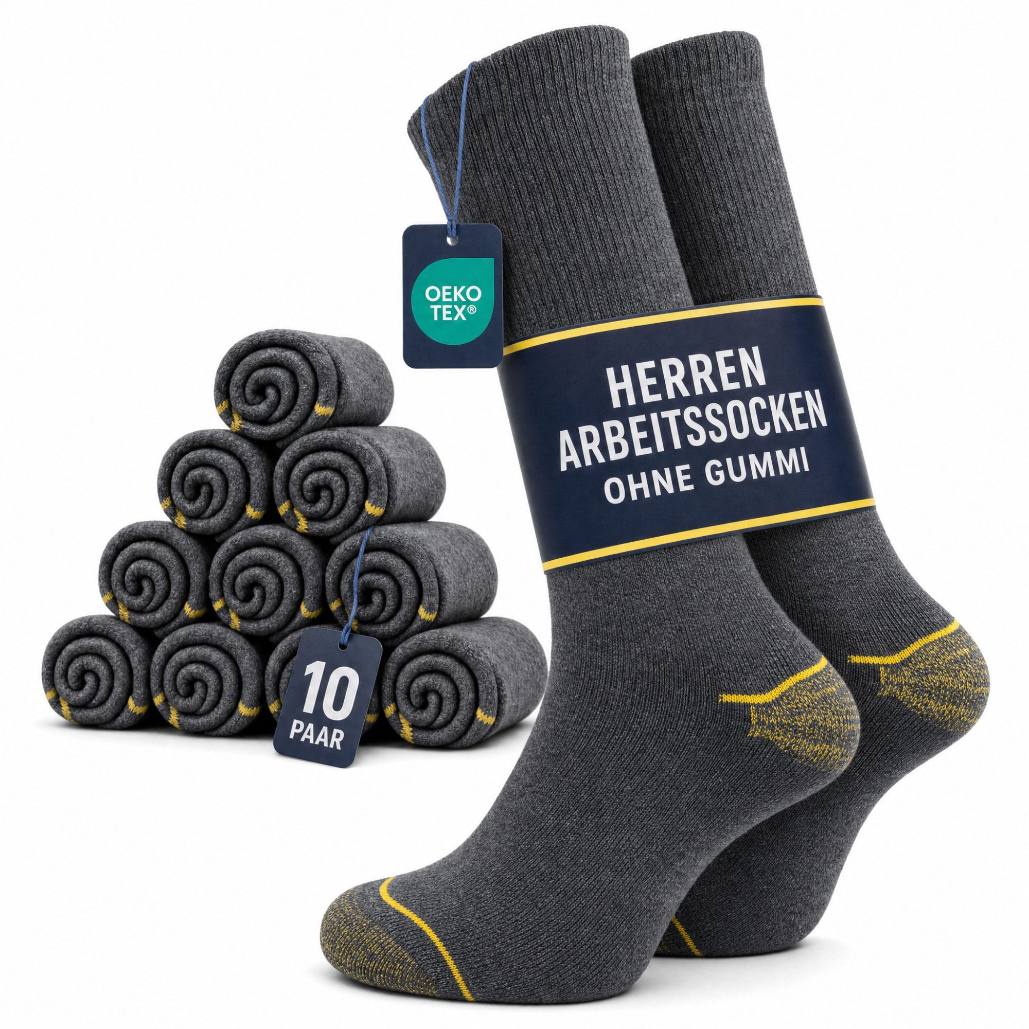 GAWILO Arbeitssocken für Herren mit Komfortbund ohne Gummi ohne einzuschneiden (10 Paar) Lange Haltbarkeit dank verstärkter Belastungszonen an Ferse & Spitze