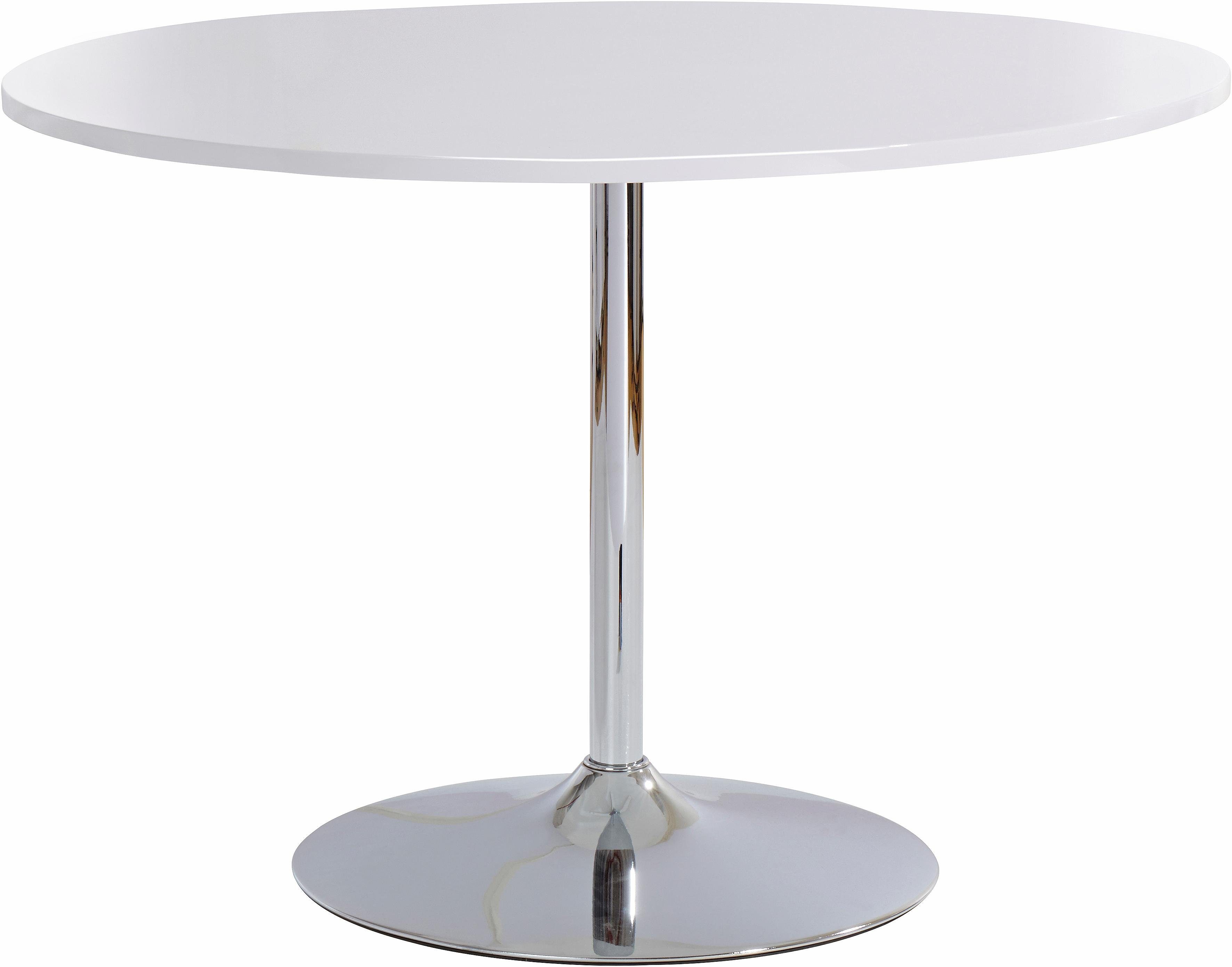 OTTO home Esstisch Trompet, rund, Ø110 cm, Tischplatte weiß Hochglanz, Trompetenfuß, Tulpentisch