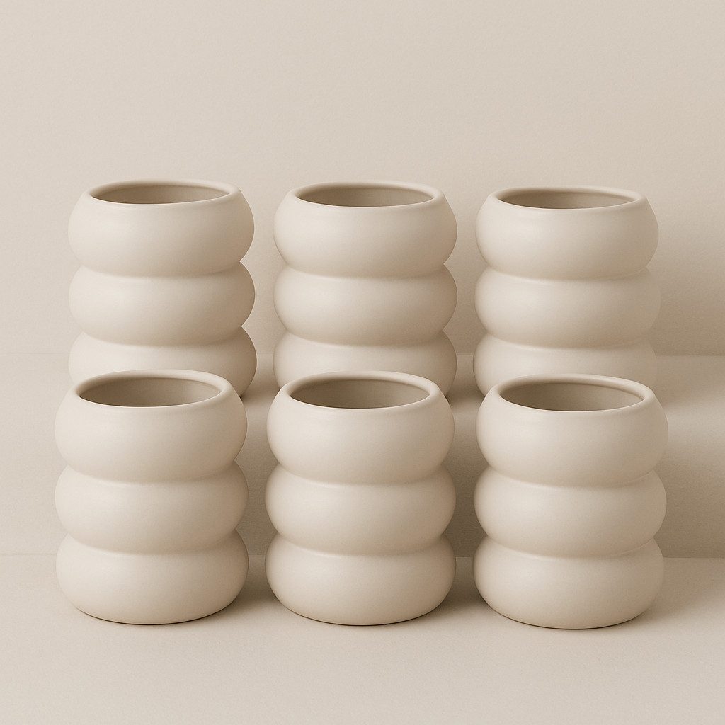 Zoha Tasse Wave Kaffeetassen Set 400 ml - handgefertigte Teetassen Wellendesign, 6-tlg., Keramik, Ideal für Tee, Kaffee & andere Heißgetränke