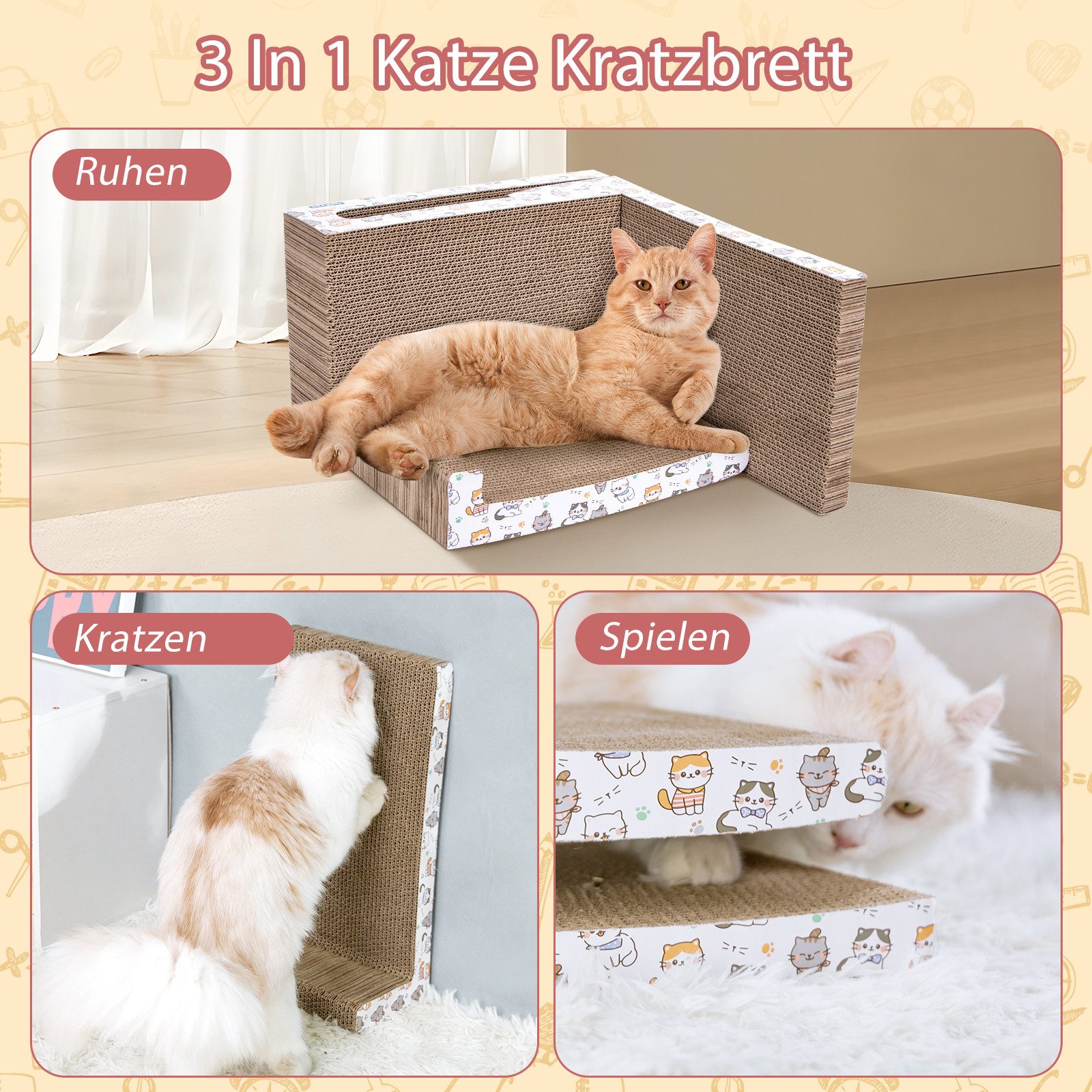 nobleza Kratzpappe Katze Kratzbrett Kratzpappe für Katzen 3 in 1 mit Katzenminze