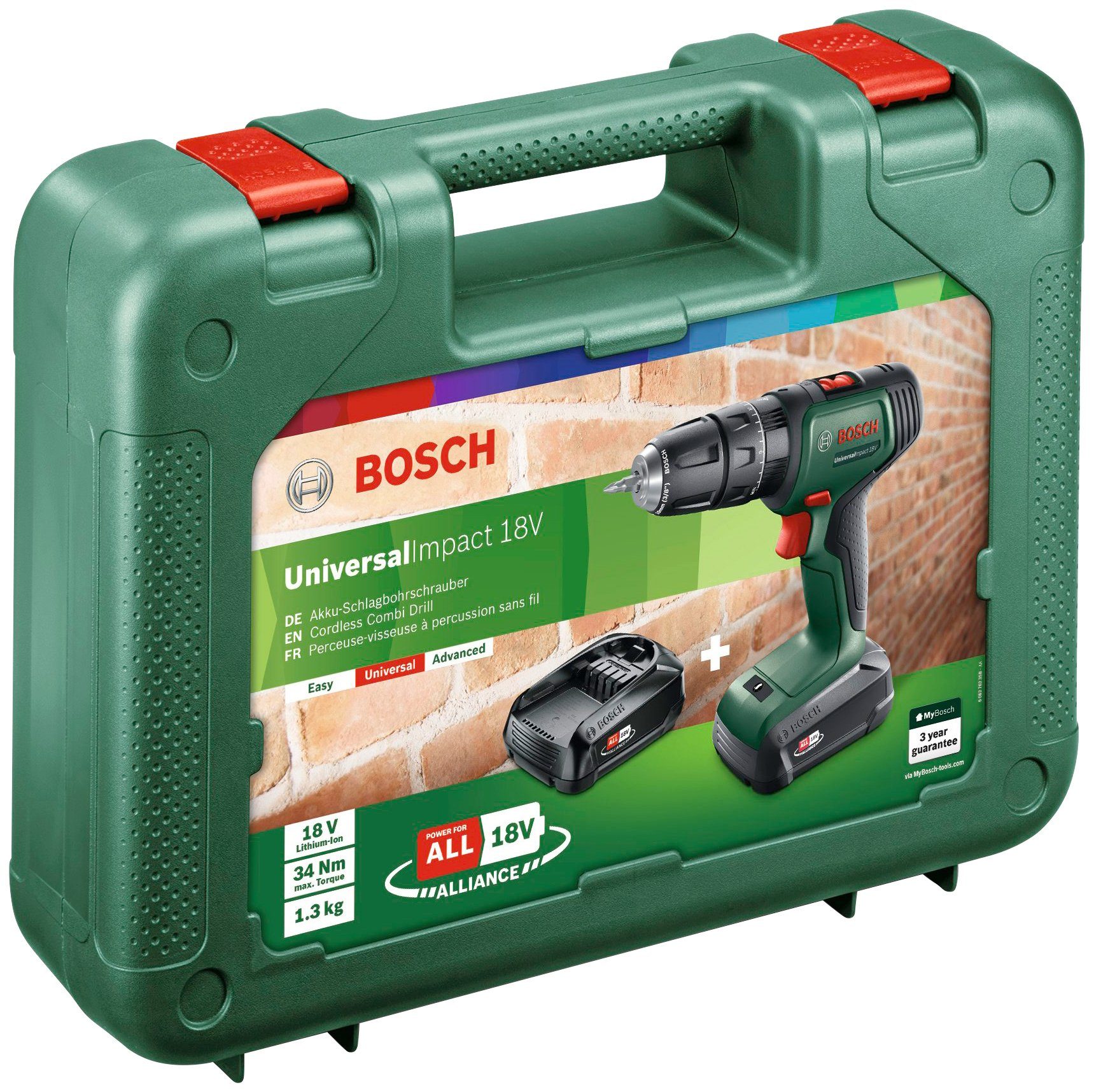 Bosch Home & Garden Ladegerät 1450 UniversalImpact Akkus U/min, 2 max. und 18V, mit Akku-Schlagbohrschrauber