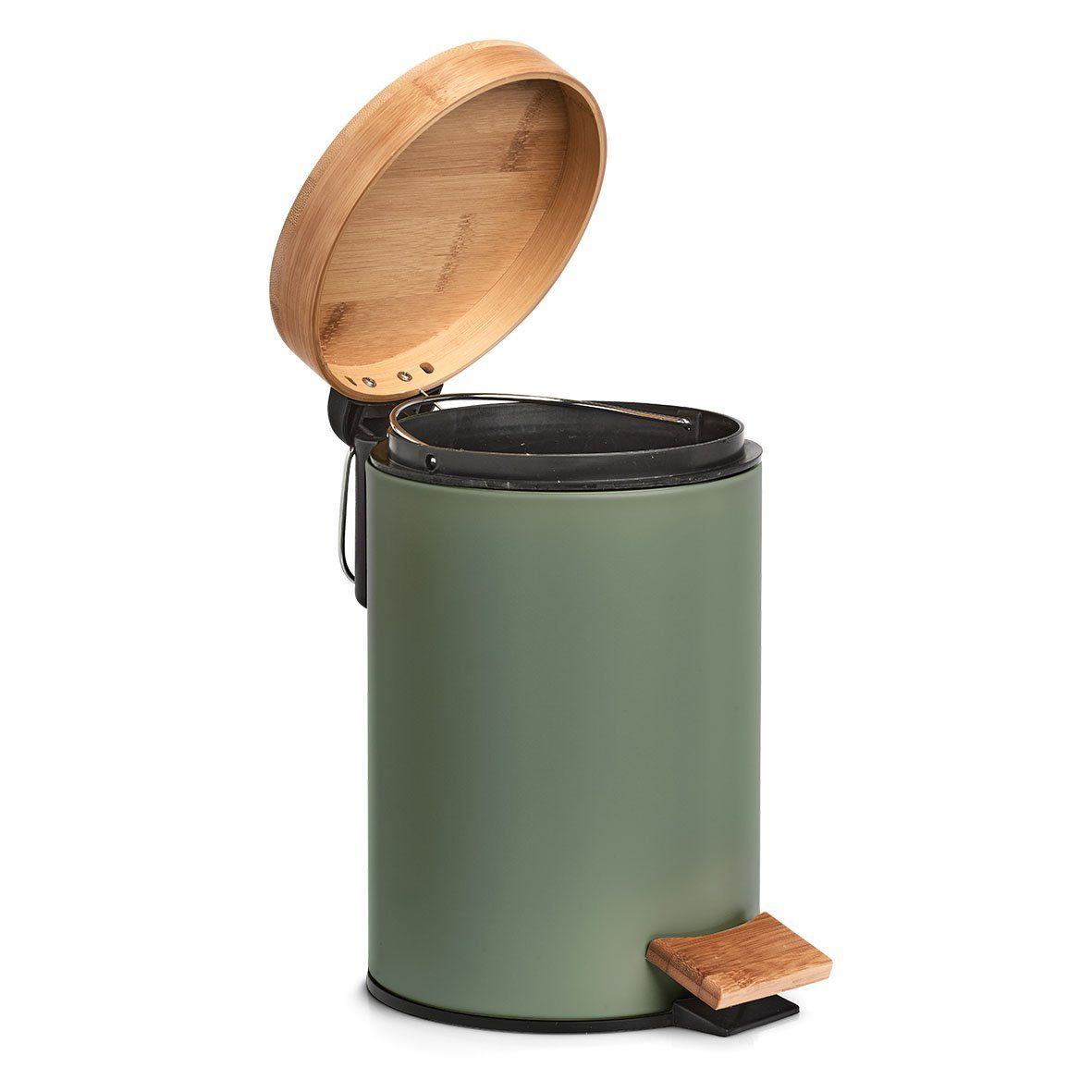 Zeller Present Kosmetikeimer, 3 ltr., Metall/Bambus, salbeigrün, Ø16,8 x 24 cm