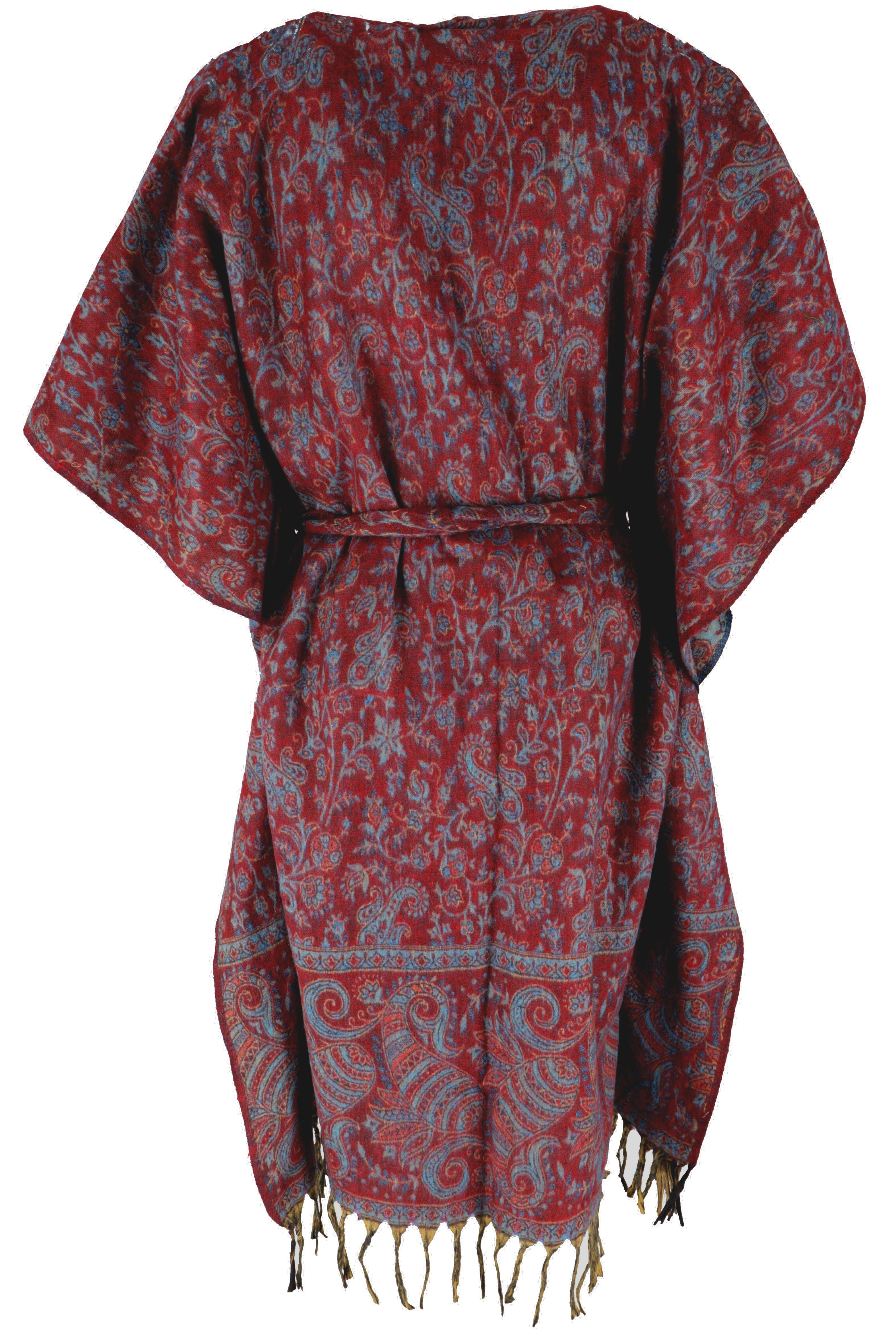 Guru-Shop Kimono Flauschiger Kimono Bekleidung Mantel, Kimonokleid, bordeauxrot/blau Kaftan,.., alternative
