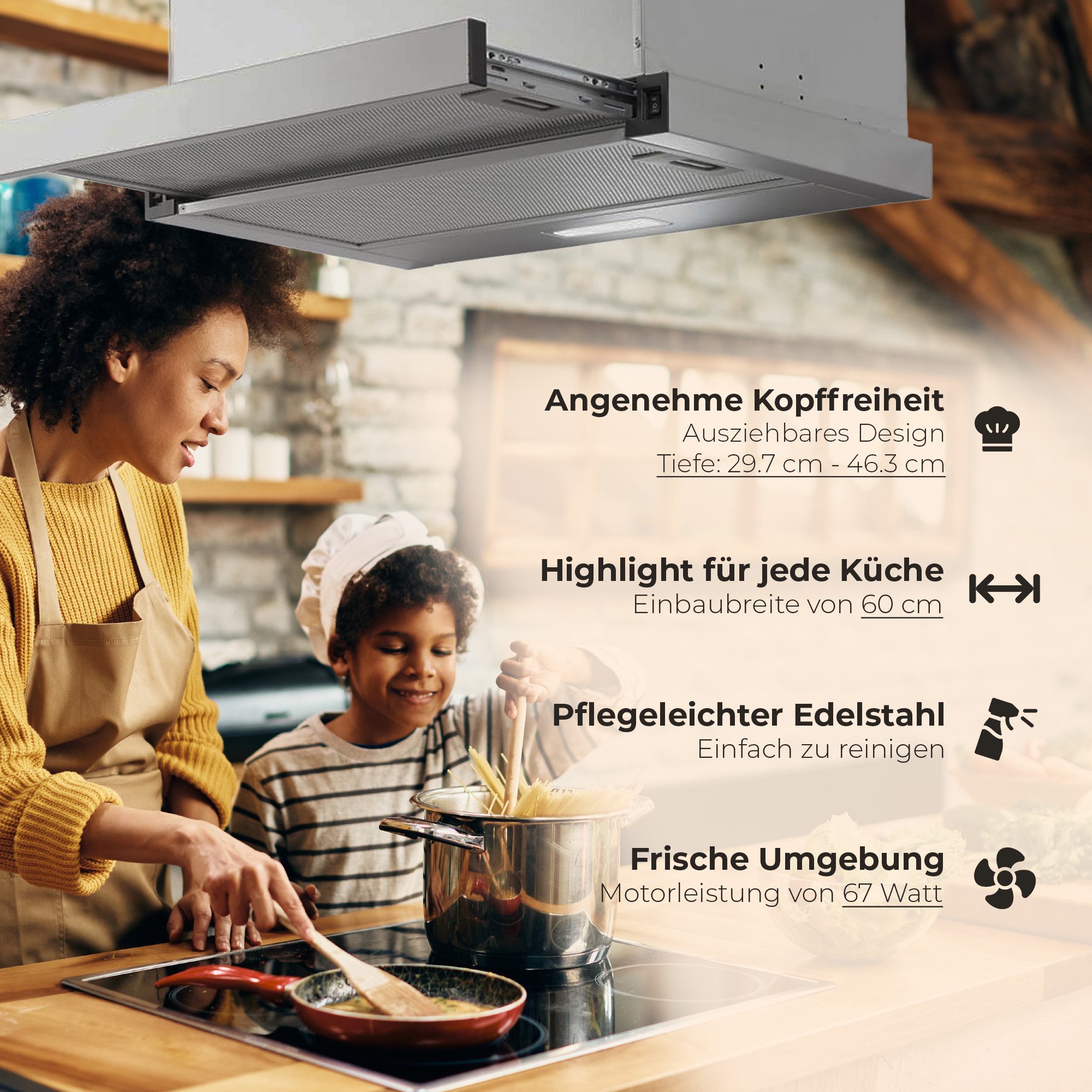 YUNA Flachschirmhaube YUNA Flachschirmhaube ALVA FS60B inklusive Kohlefilter, 60 cm Unterbau – Bild 3 von 5