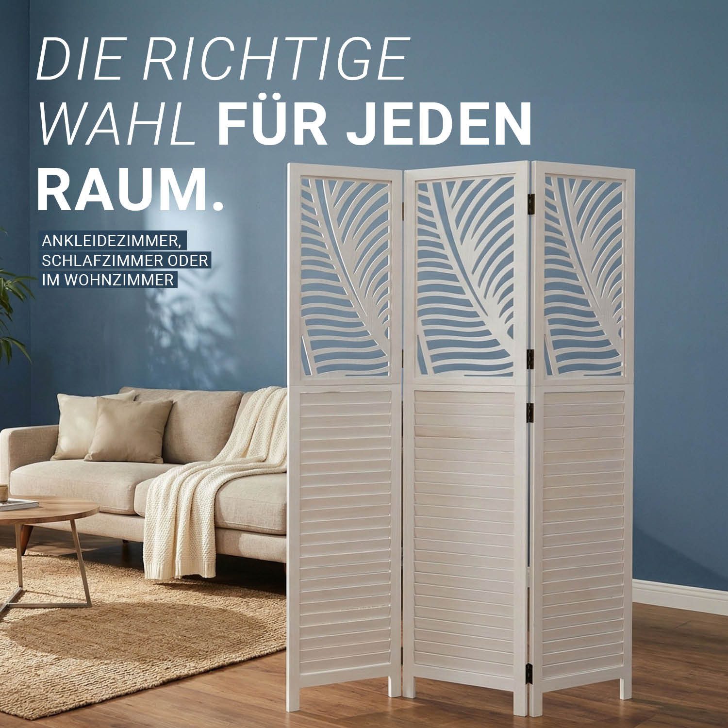 Homestyle4u Paravent Raumteiler Raumtrenner Sichtschutz Weiß Indoor Holz Wohnzimmer (3-teilig), Trennwand, 3-teilig, faltbar