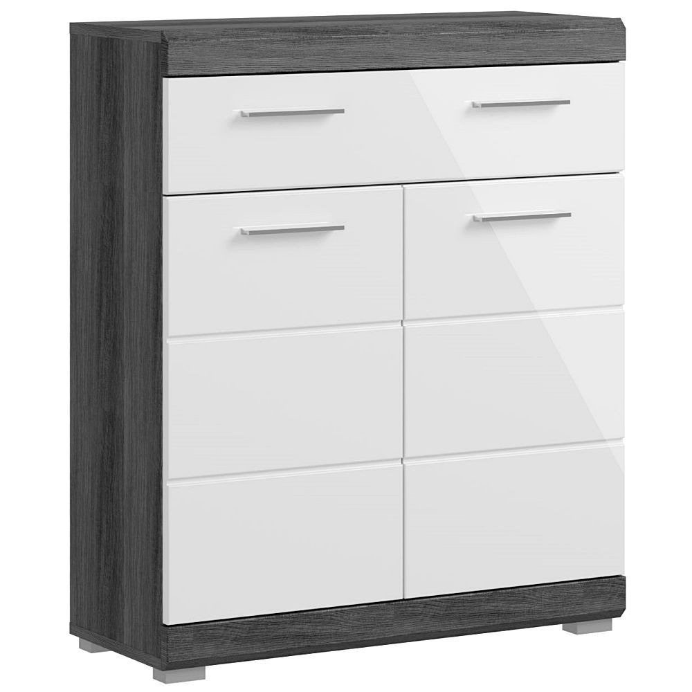 Lomadox Badkommode SIROCO-158, in Rauchsilber mit weiß Hochglanz, 74cm breit