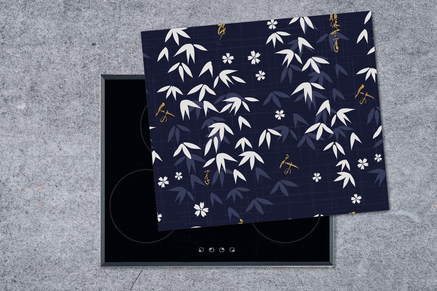 Ceranfeldabdeckung Blüte tlg), Sakura - Muster cm, nutzbar, - 60x52 Japan, Mobile MuchoWow - Vinyl, (1 Herdblende-/Abdeckplatte Arbeitsfläche