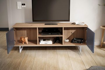 Wohnling Lowboard WL6.824 (Eiche-Dekor Grau, 150x55x40 cm, zwei Türen), TV-Kommode Hoch, TV-Schrank Modern Fernsehtisch