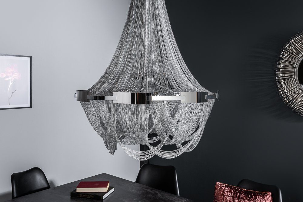 70cm ROYAL XL · silber, · Kronleuchter Metall Pendelleuchte Hängeleuchte · Leuchtmittel, Wohnzimmer riess-ambiente ohne