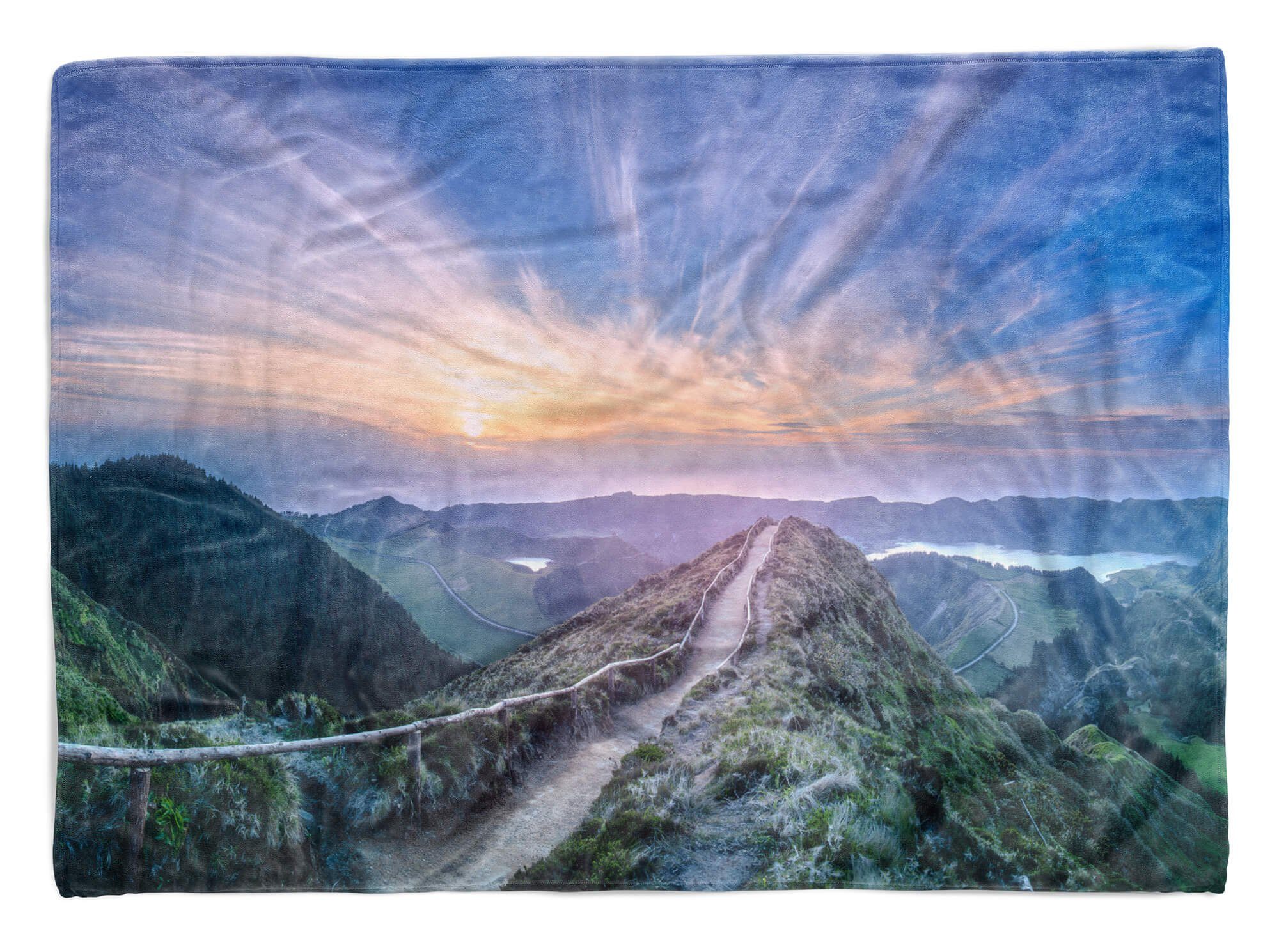 Baumwolle-Polyester-Mix Art mit Bergweg Sinus Sonnenuntergan, Fotomotiv (1-St), Handtuch Handtücher Berge Handtuch Saunatuch Kuscheldecke Strandhandtuch