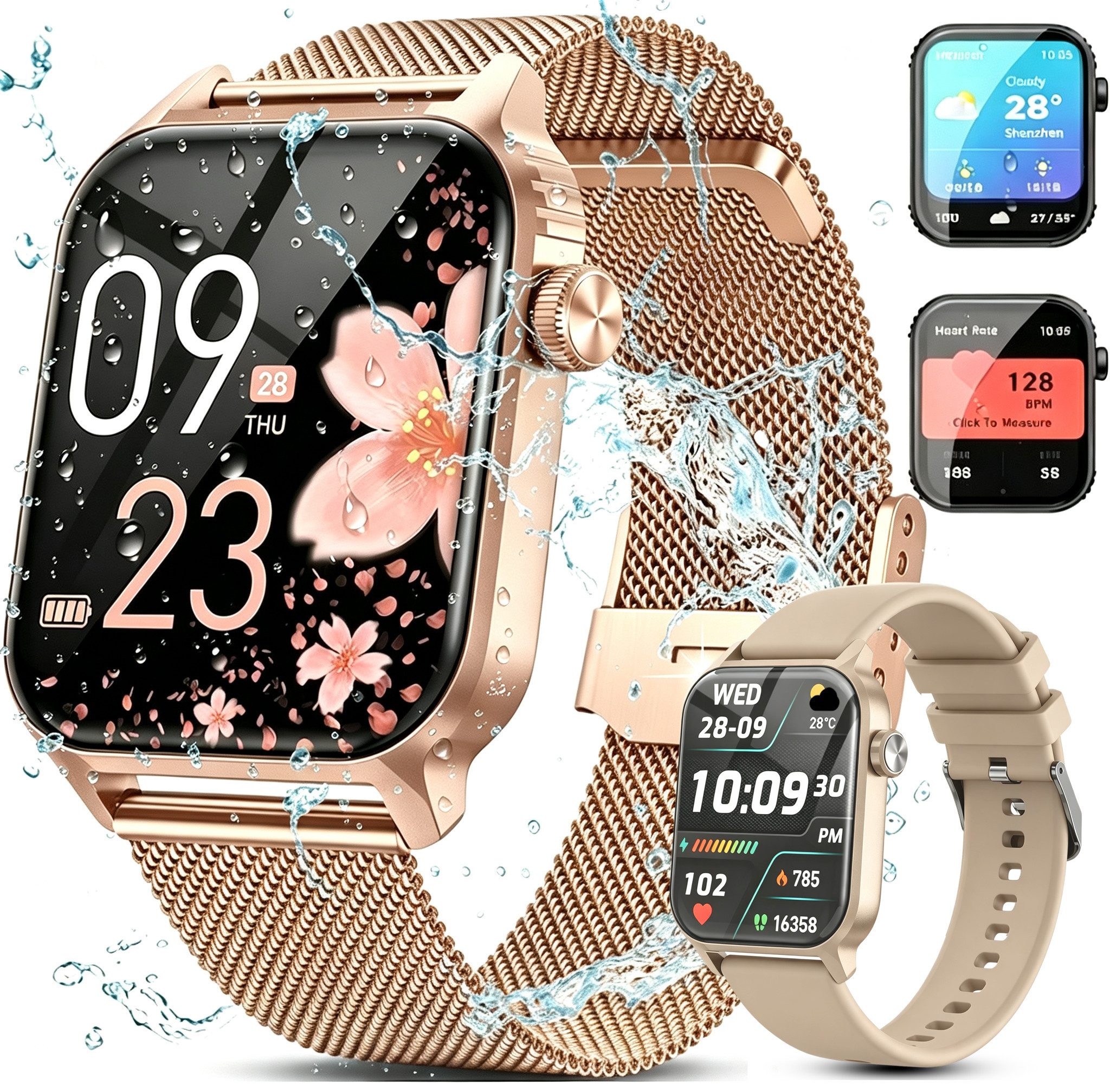 Forrlite 2026 Neues Smartwatch Damen Herren mit Telefonfunktion, Smartwatch 1.85'' HD Fitnessuhr,Silikonarmband + Metallarmband Kombinationsset,Smart Watch for Women mit 200+ Sportmodi,Fitness Tracker mit Herzfrequenz,SpO2,Schrittzähler & Schlafmonitor,IP68 für iOS Android, Silikon- und Edelstahlarmband Kombination, Silikon- und Edelstahlarmband Kombination