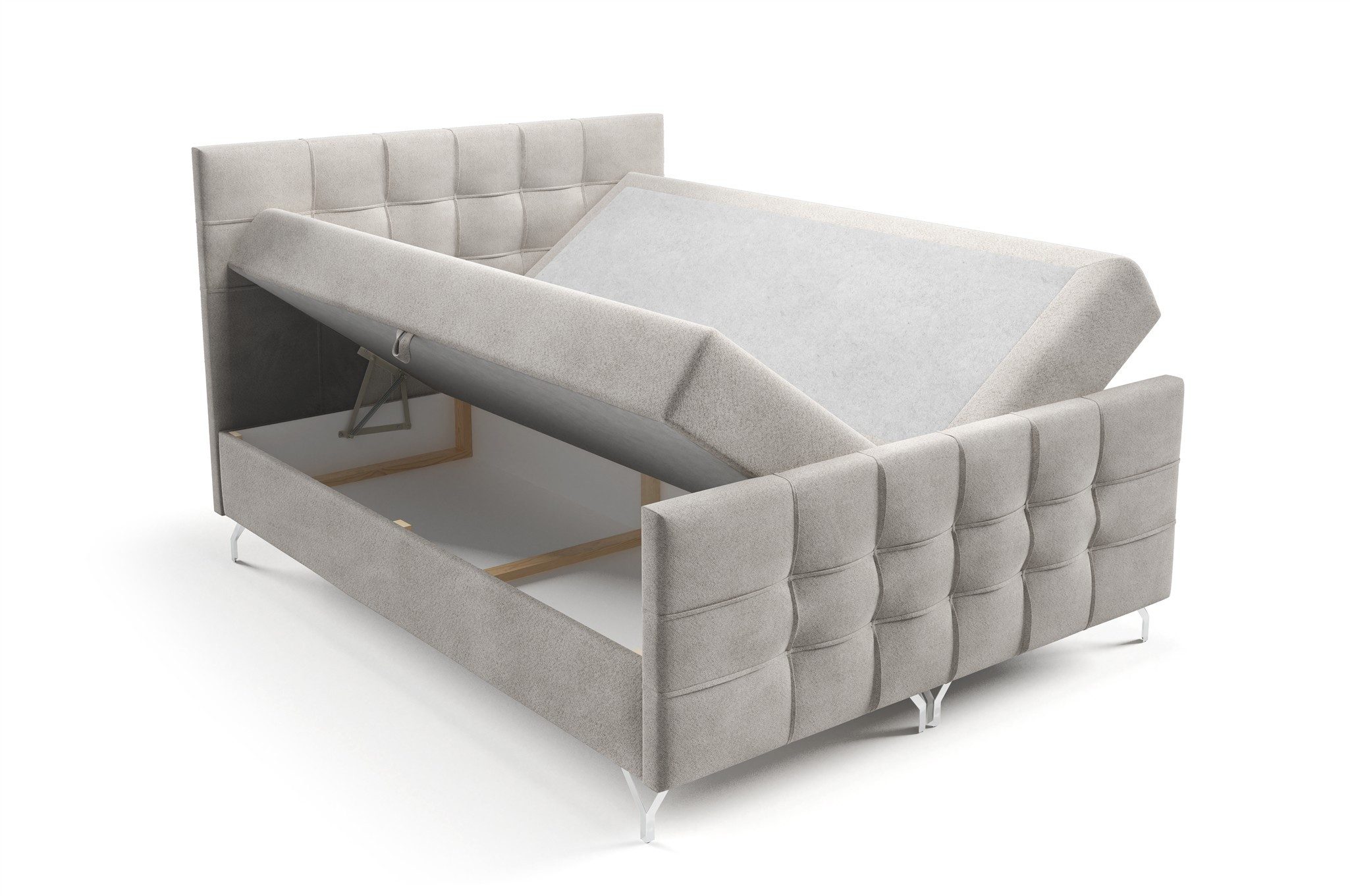 Fun Möbel Boxbett Schlafzimmerbett PERLA PREMIUM Überlänge in Strukturstoff Coral (mit Taschenfederkernmatratzen, auch mit Bonellfederkernmatratze erhältlich), mit gepolstertem Fußteil und Bettkästen