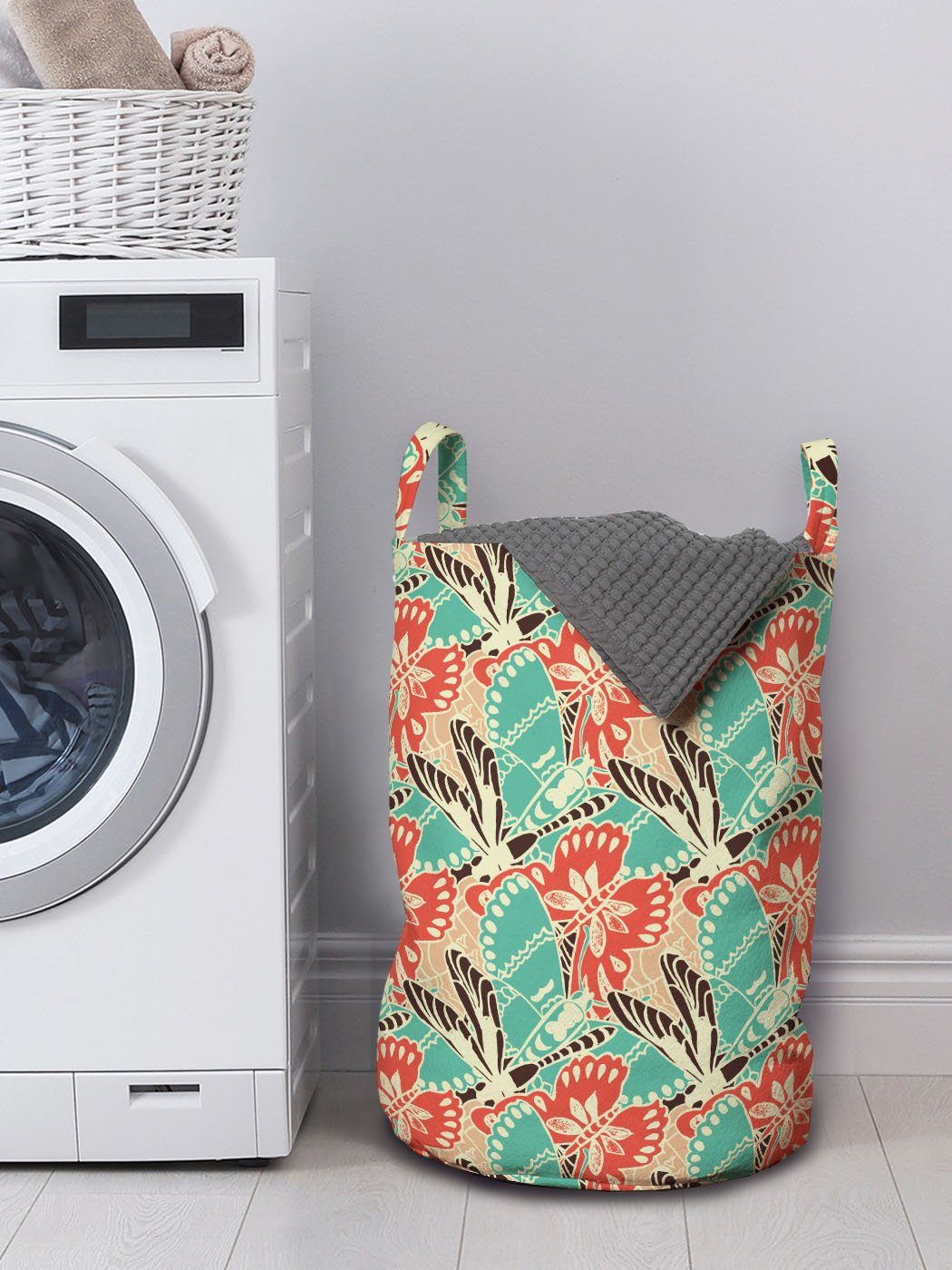 Wäschesäckchen Griffen Wäschekorb mit Abakuhaus für Pastel Tiere Saisonale Waschsalons, Kordelzugverschluss Frühling